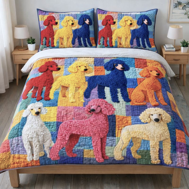 Poodle Gang Quilted Bedding Set Autumn Inspired Bedroom Charming Gift For Poodle Fans - Tradiviet