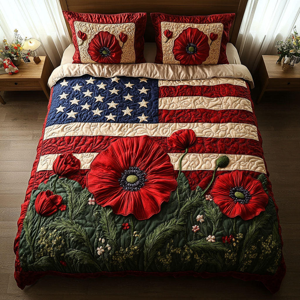 Poppa Poppy Flag  Quilted Bedding Set  Duvet Covers 4Th Of July Neighbor Gifts