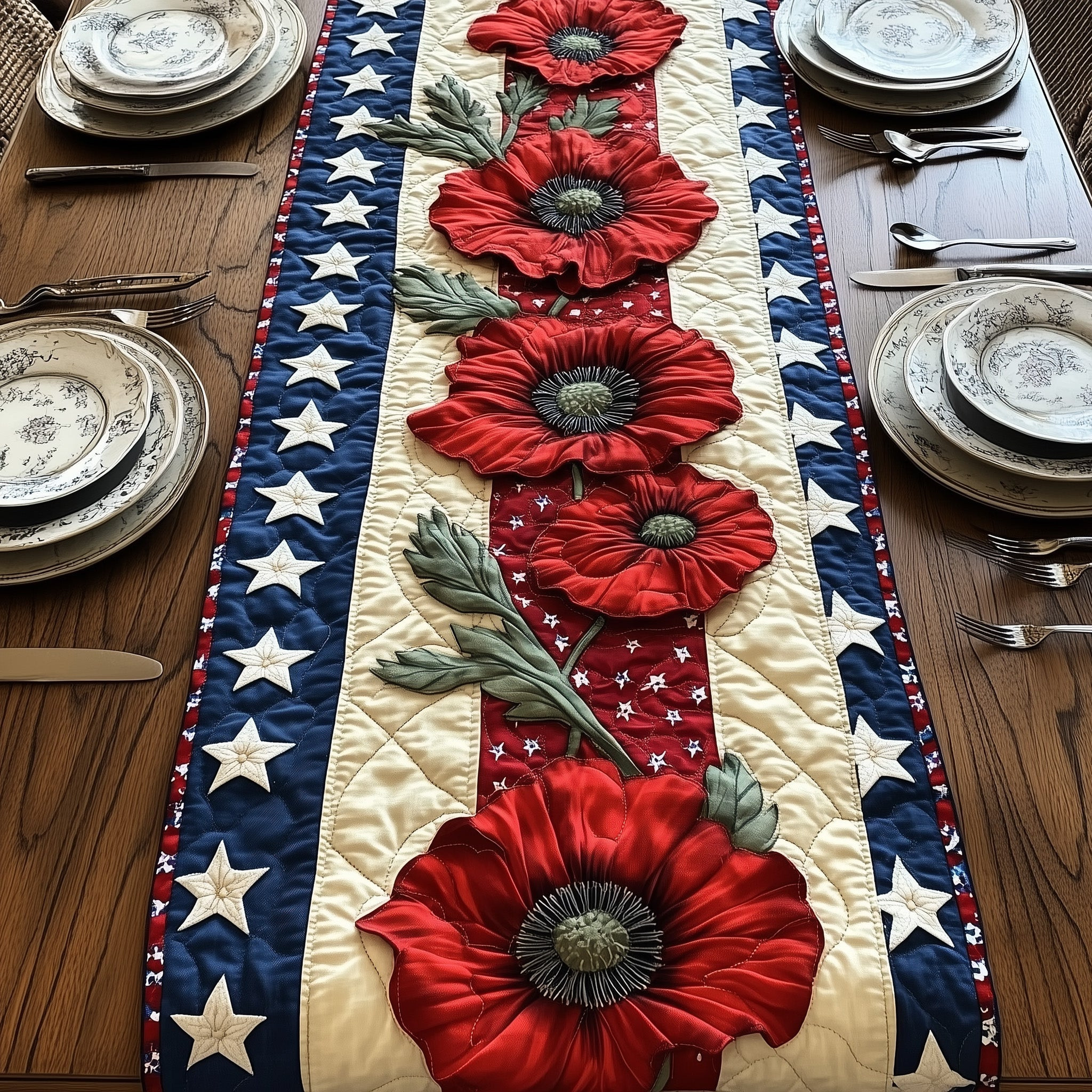 Poppies Quilted Table Runner 4Th Of July Client Gifts