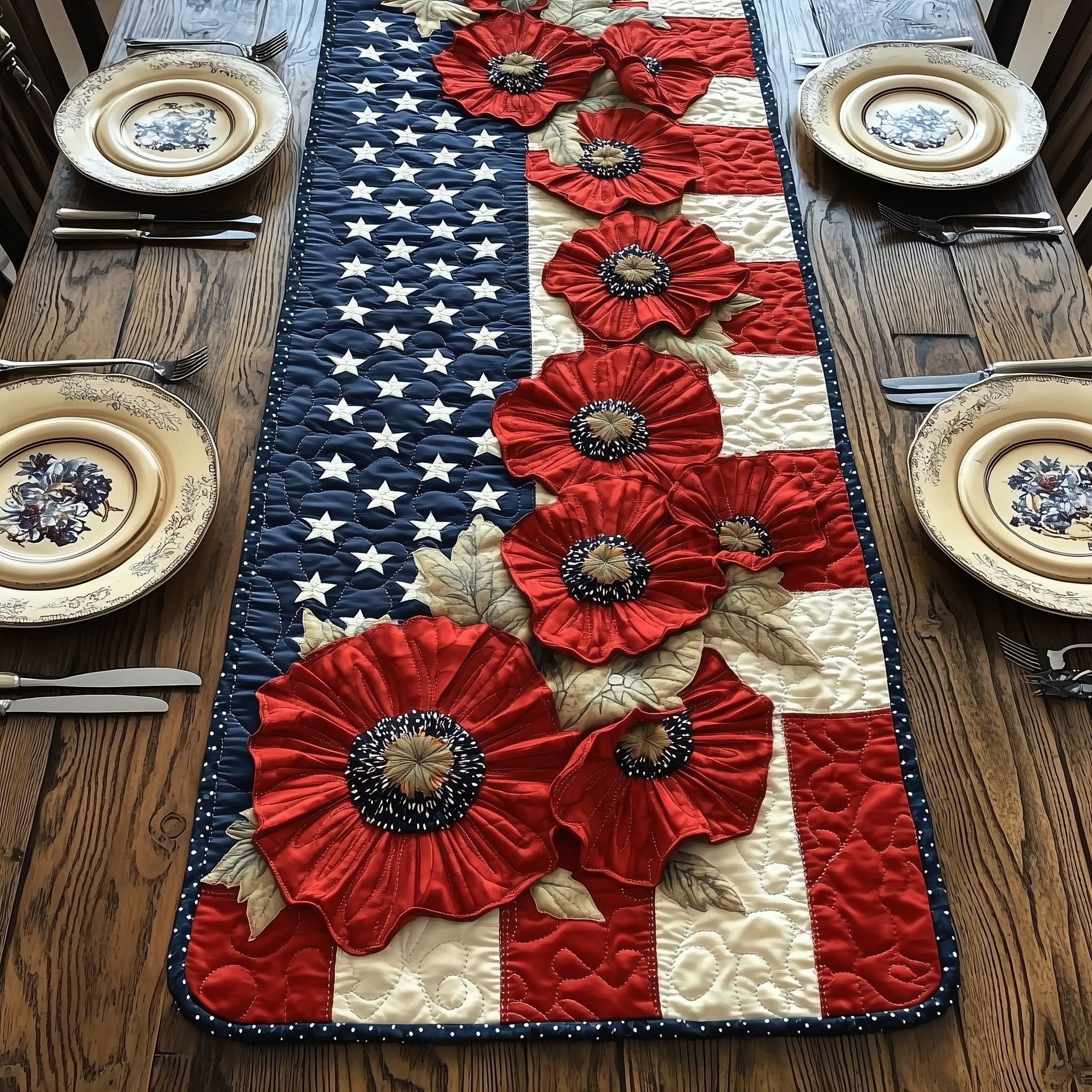 Poppies Quilted Table Runner Holiday Table Runner 4Th Of July Client Gifts