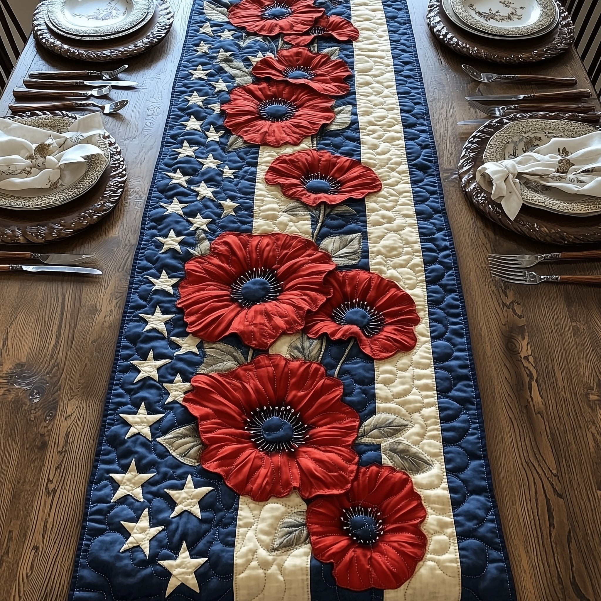 Poppies Quilted Table Runner Holiday Table Runner Fourth Of July Hostess Gifts