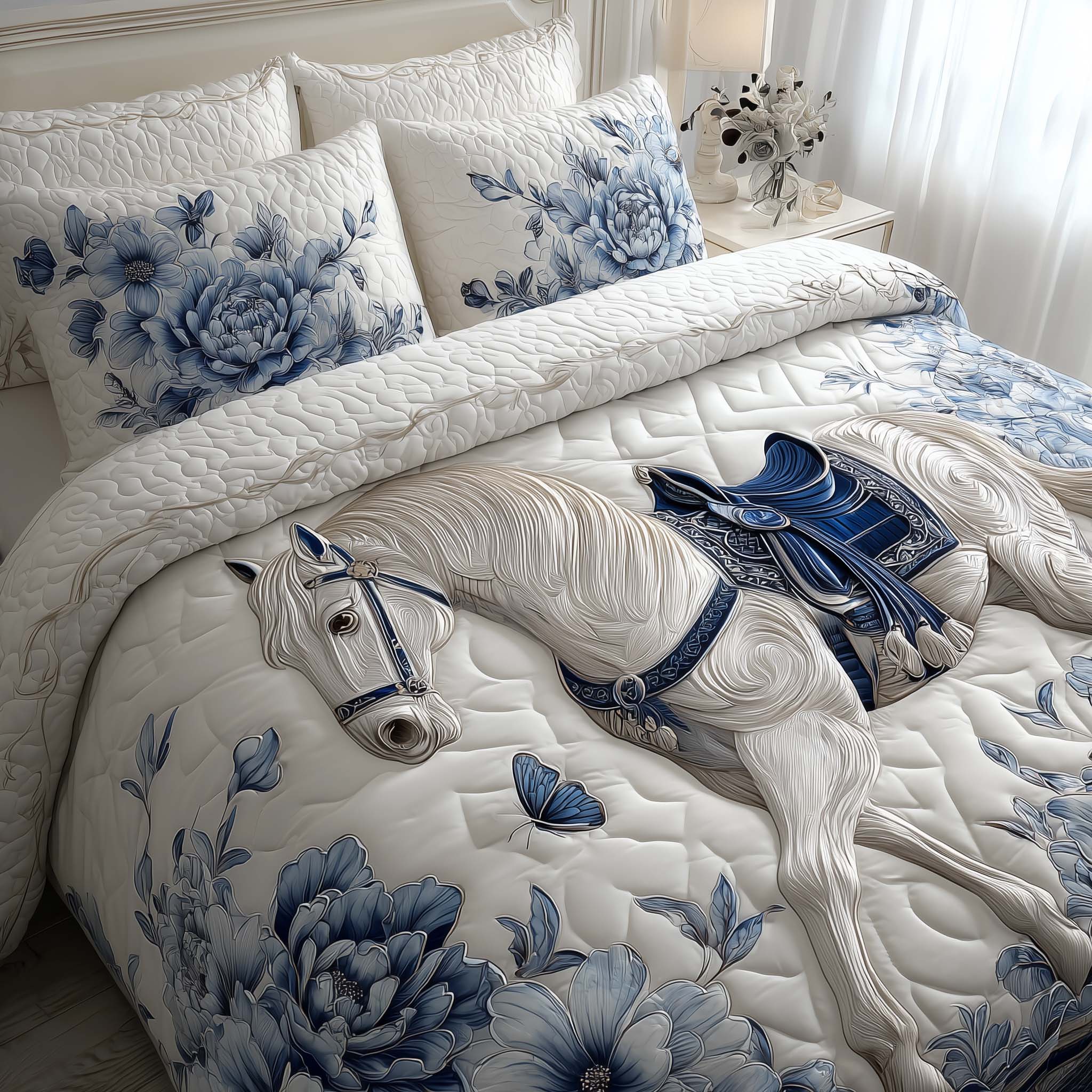 Prairie Horse Quilted Bedding Set Autumn Inspired Bedroom Gift Ideas For A Horse Loving Woman - Tradiviet