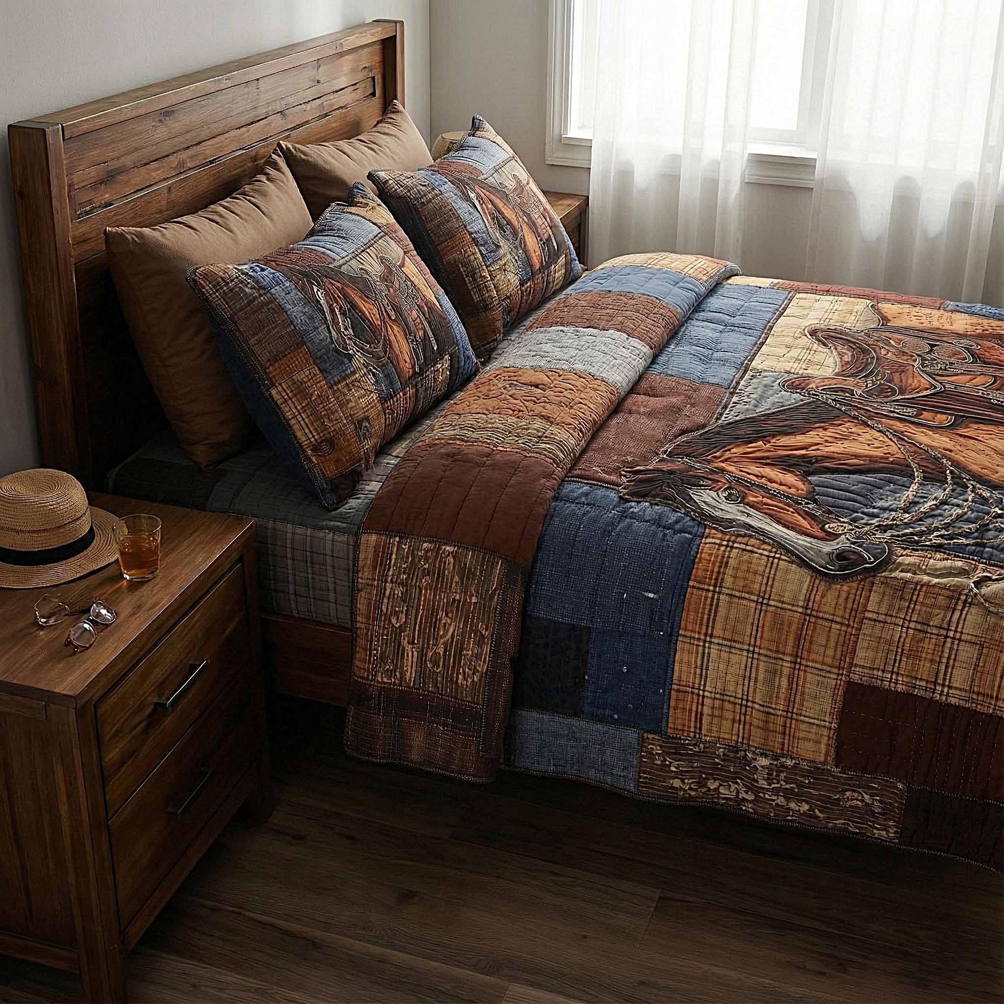 Prairie Horse Quilted Bedding Set Autumn Inspired Bedroom Presents For Horse Owners - Tradiviet - Image 4