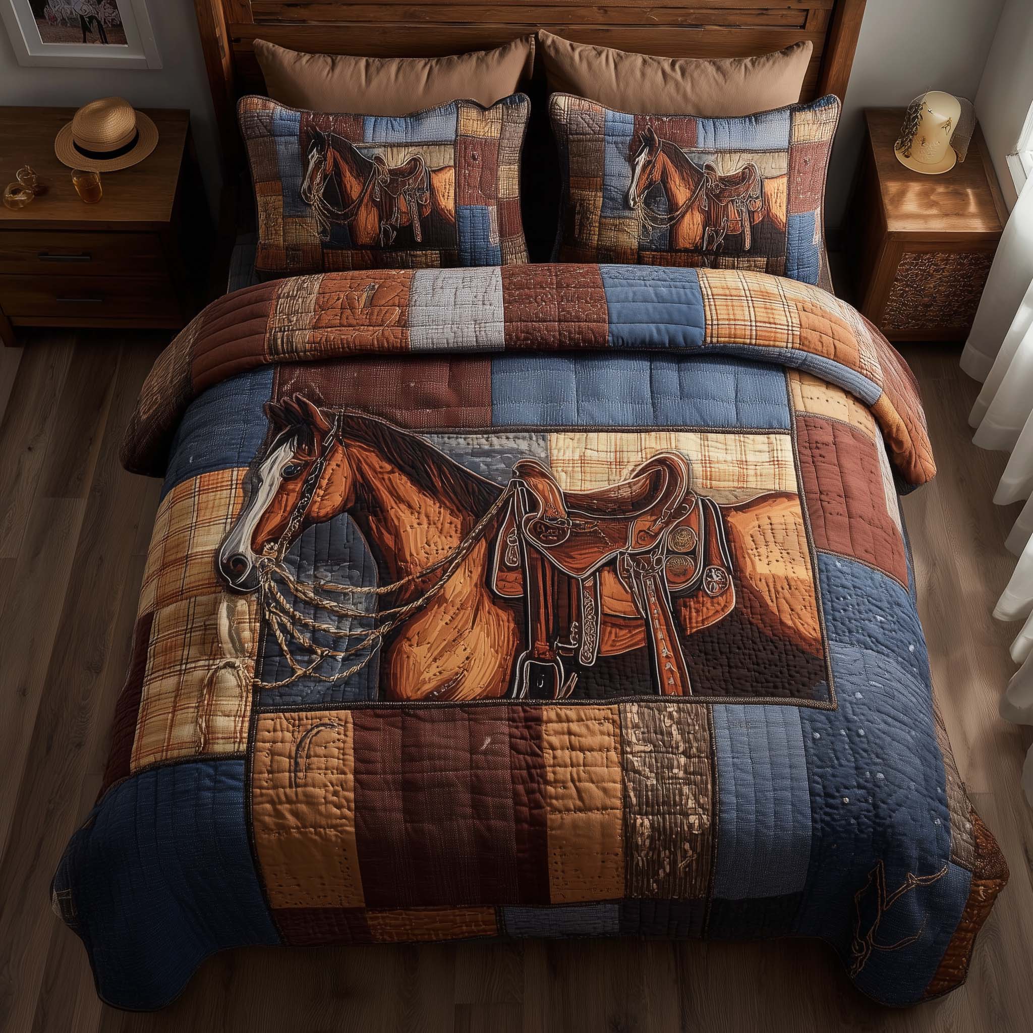 Prairie Horse Quilted Bedding Set Autumn Inspired Bedroom Presents For Horse Owners - Tradiviet