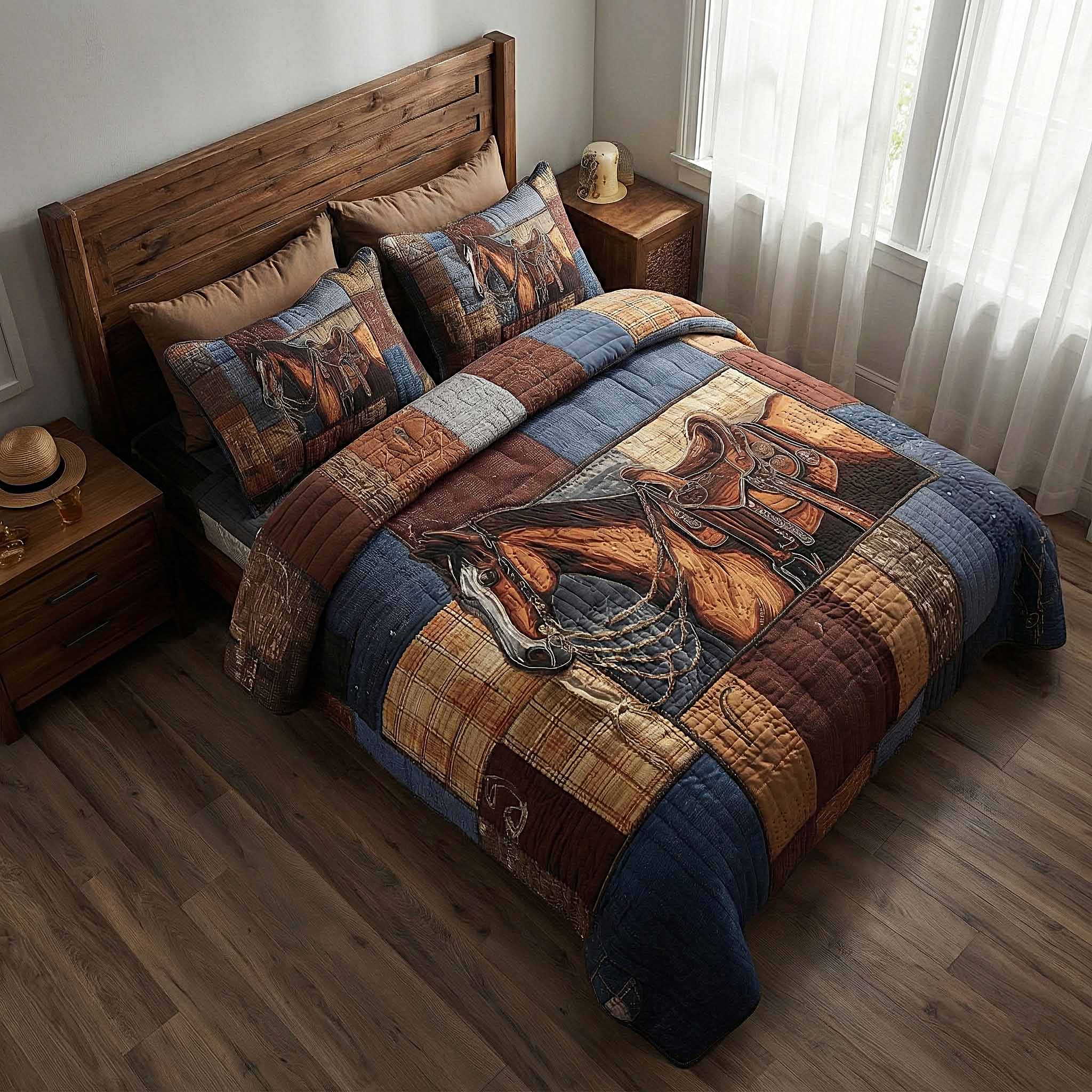 Prairie Horse Quilted Bedding Set Autumn Inspired Bedroom Presents For Horse Owners - Tradiviet - Image 3