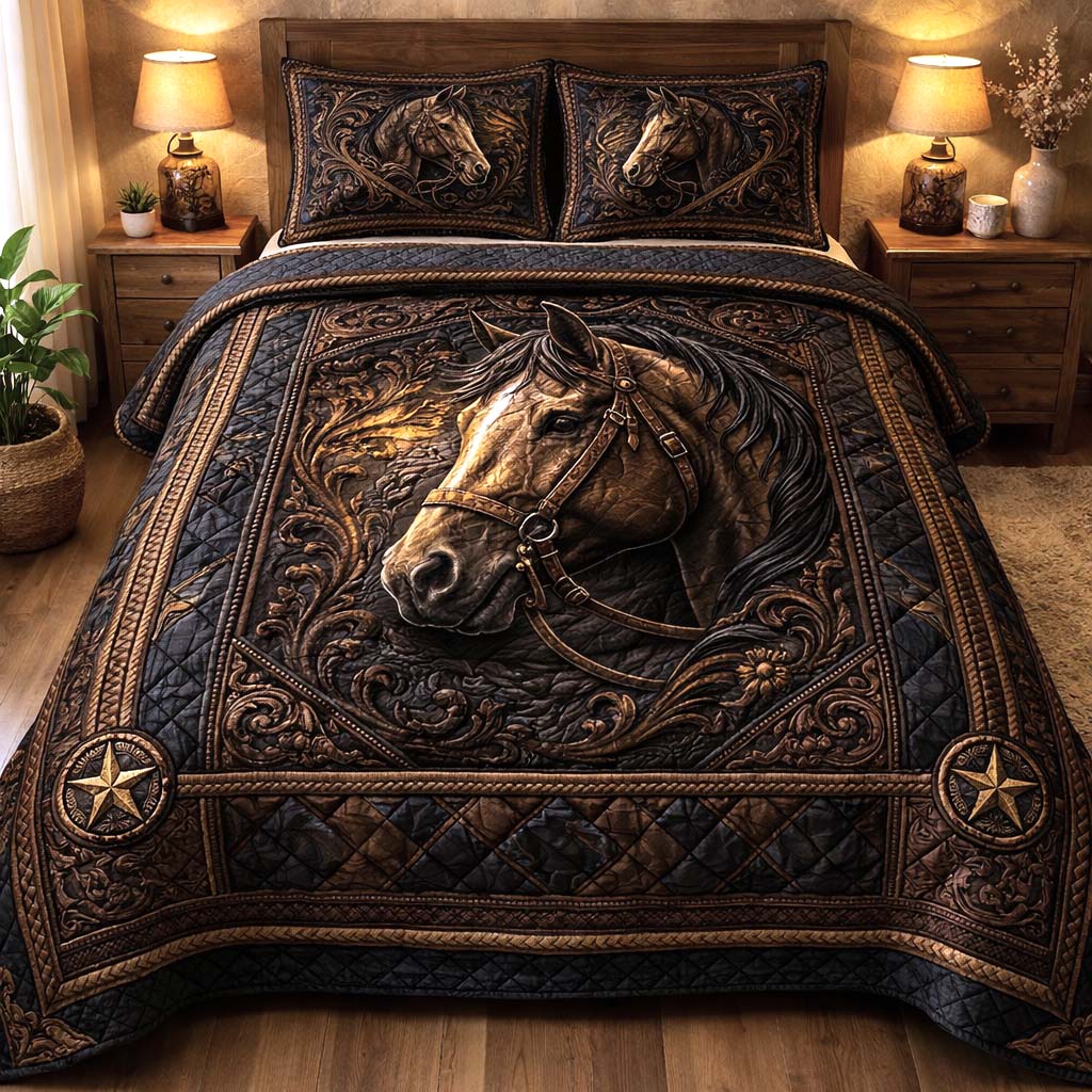 Prairie Horse Quilted Bedding Set Bed Room Decoration Best Gifts For Horse People - Tradiviet