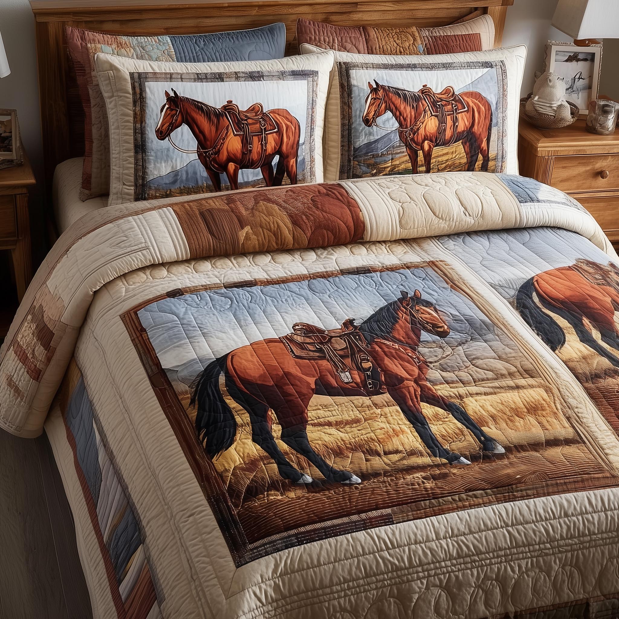 Prairie Horse Quilted Bedding Set Bed Room Decoration Gifts For Horse Lovers Woman - Tradiviet