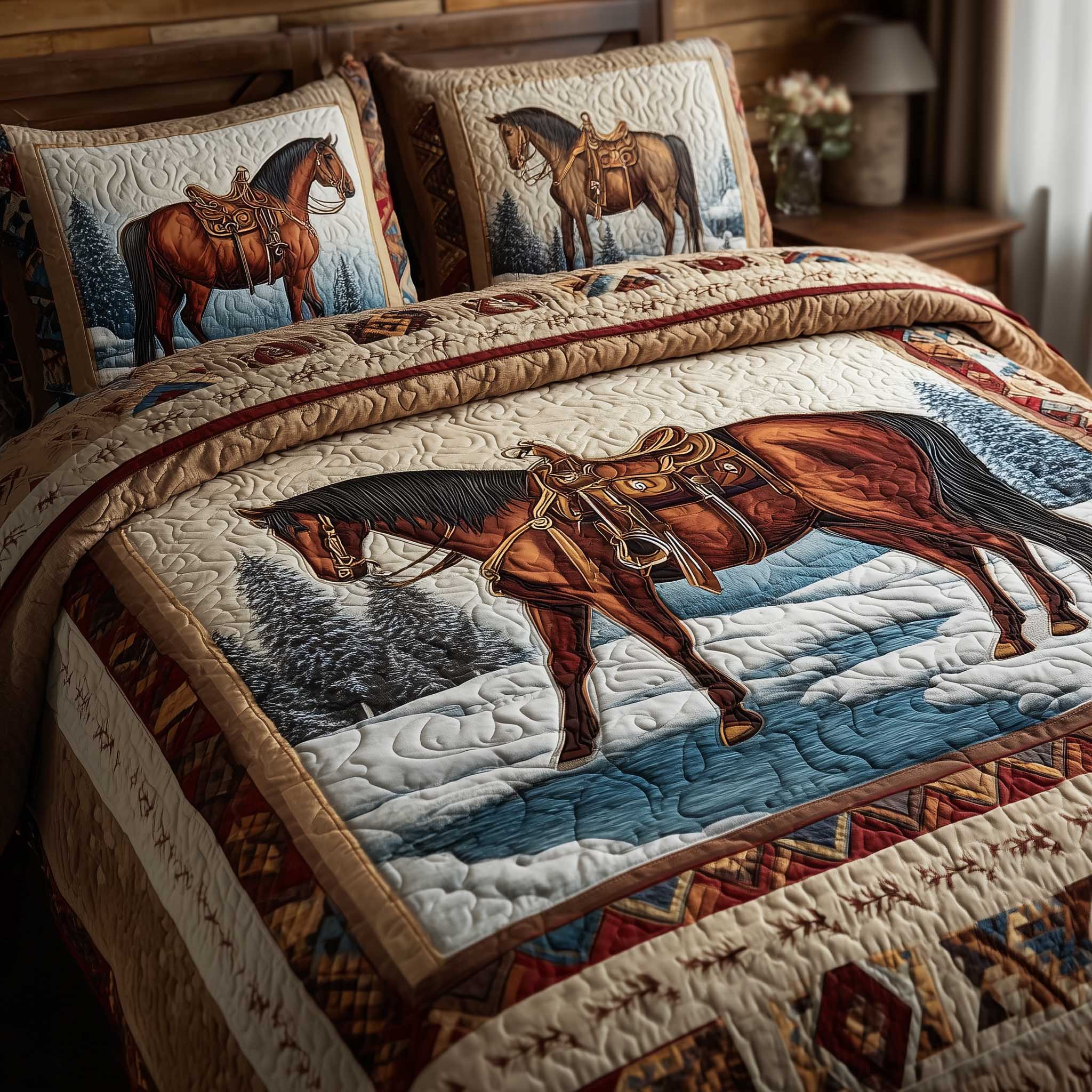 Prairie Horse Quilted Bedding Set Bedroom Decorations Birthday Presents For Horse Lovers - Tradiviet