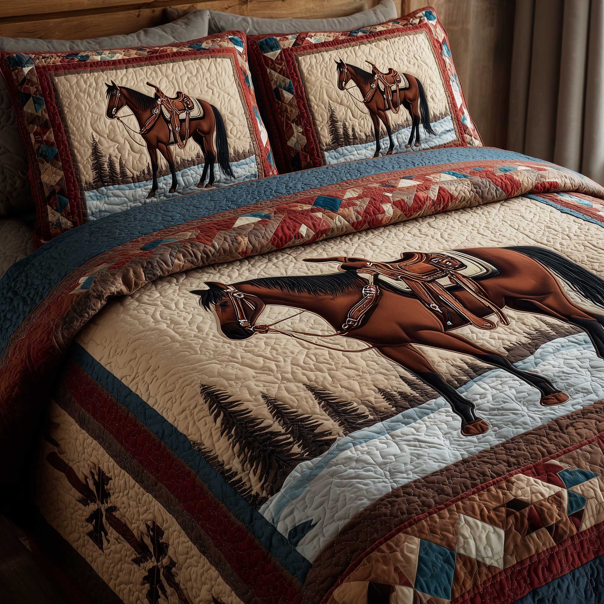 Prairie Horse Quilted Bedding Set Bedroom Decorations Gifts For Young Horse Riders - Tradiviet