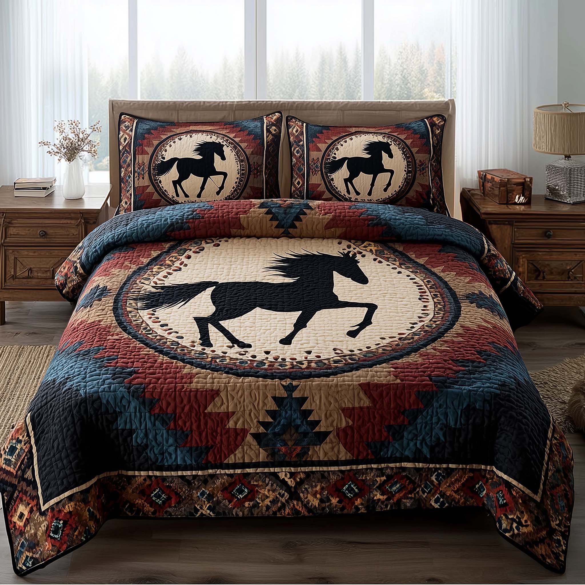 Prairie Horse Quilted Bedding Set Bohemian Bedroom Furniture Best Presents For Horse Lovers - Tradiviet