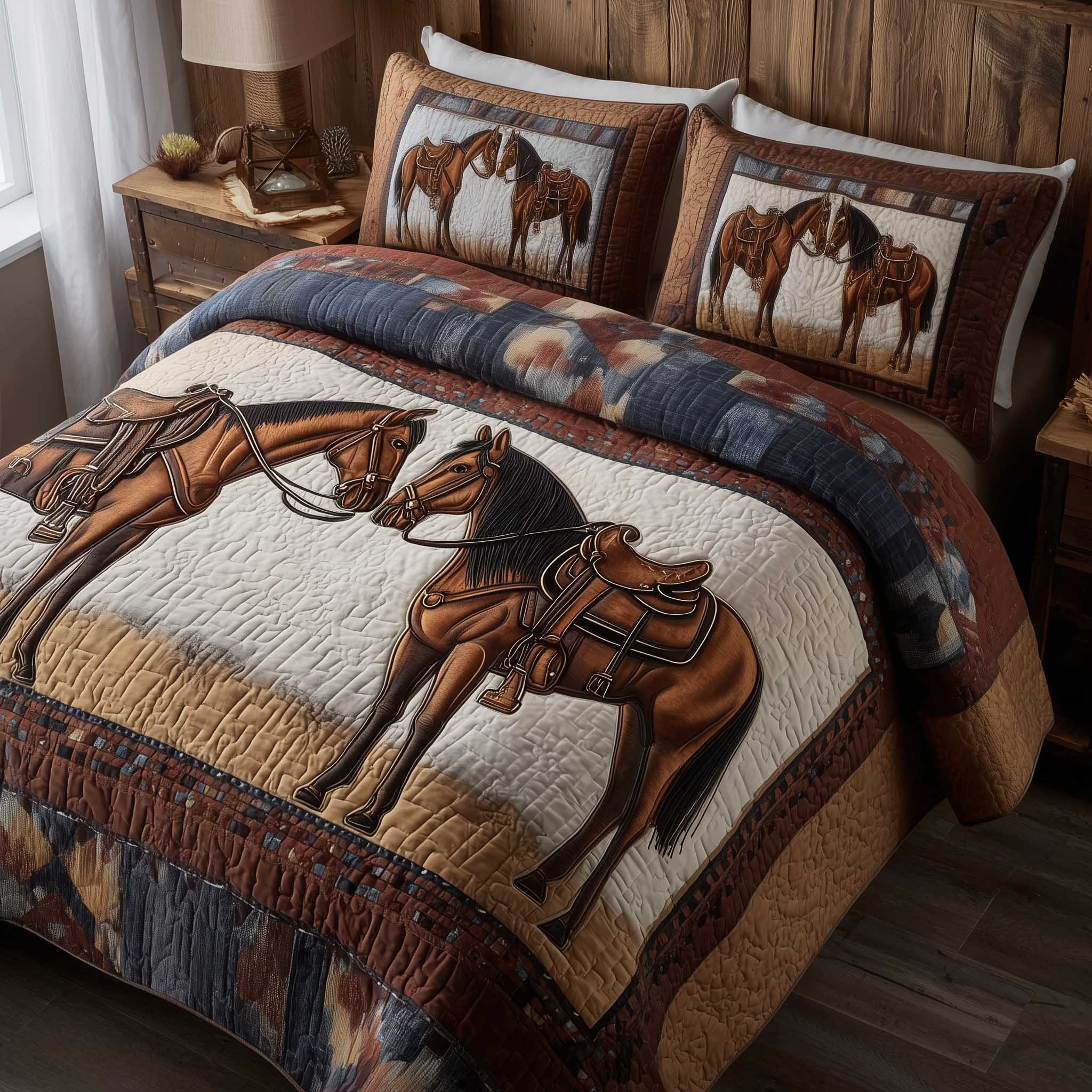 Prairie Horse Quilted Bedding Set Bohemian Bedroom Furniture Horse Related Gift Ideas - Tradiviet