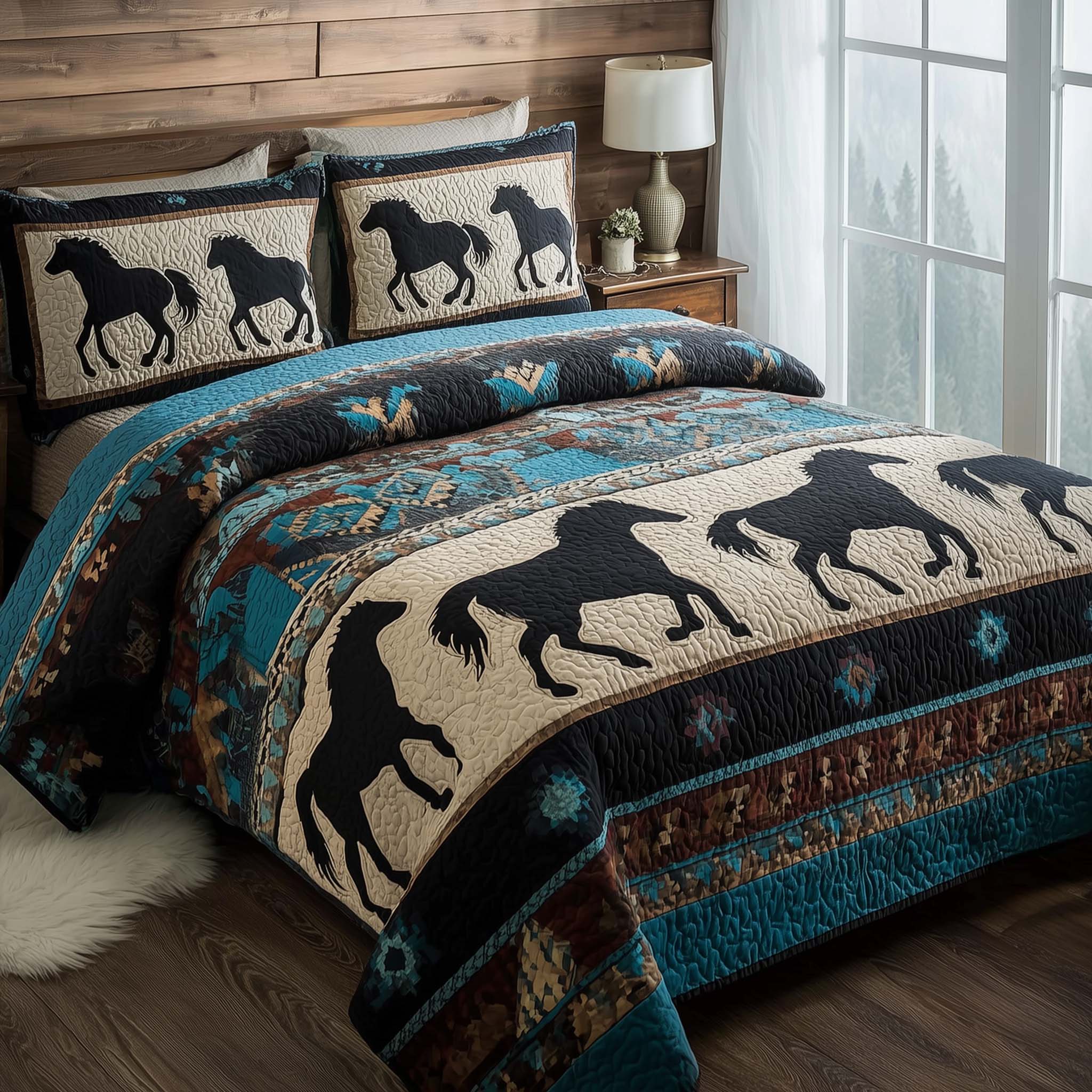 Prairie Horse Quilted Bedding Set Decorating Your Home For Holiday Gifts For Someone Who Likes Horses - Tradiviet