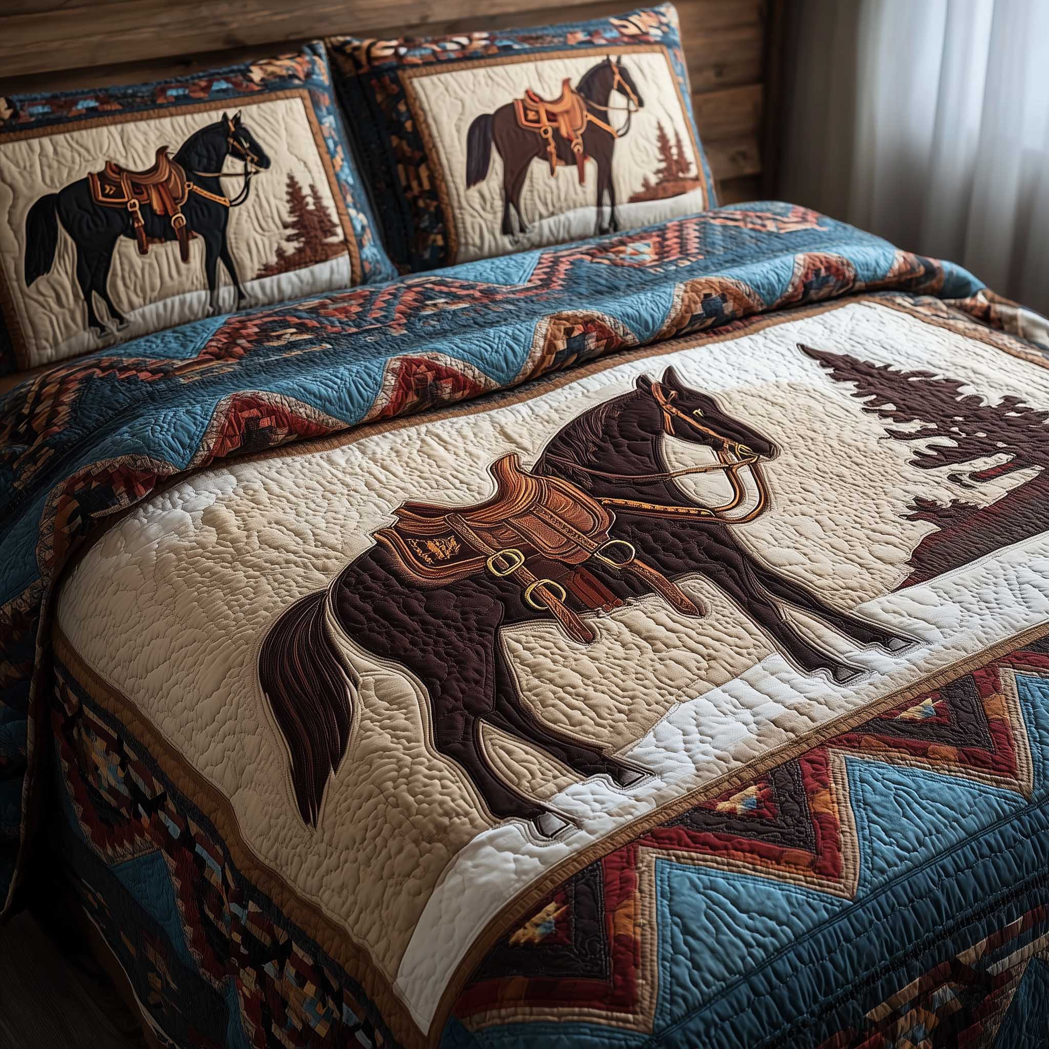 Prairie Horse Quilted Bedding Set Holiday Decorations Best Gifts For Horse People - Tradiviet