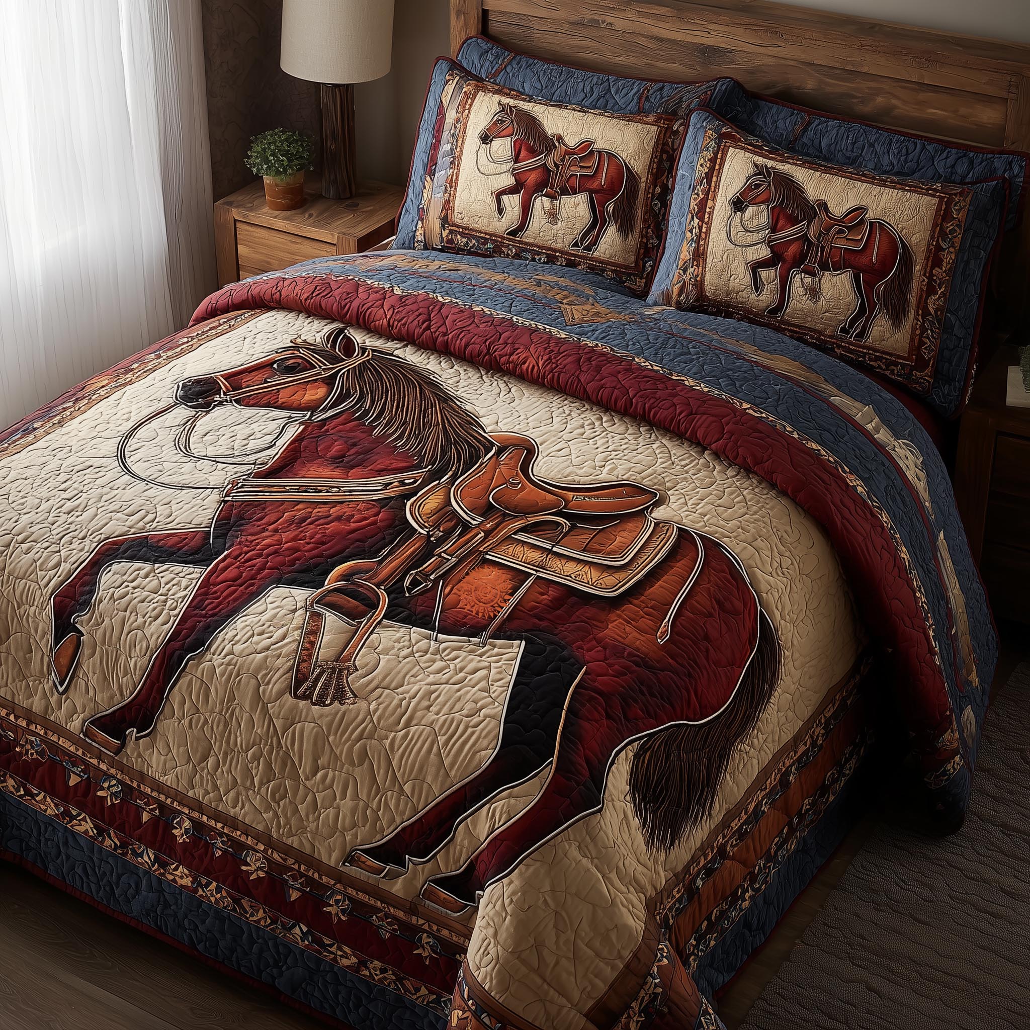 Prairie Horse Quilted Bedding Set Holiday Decorations Horse Gifts For Equestrian Riders - Tradiviet