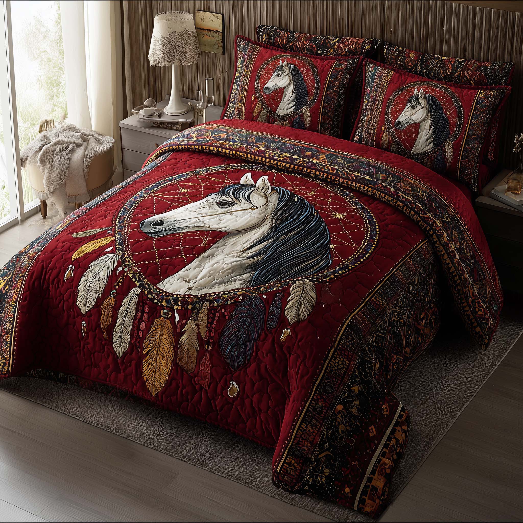 Prairie Horse Quilted Bedding Set Holiday Home Decor Ideas Gifts For Teenage Horse Lovers - Tradiviet