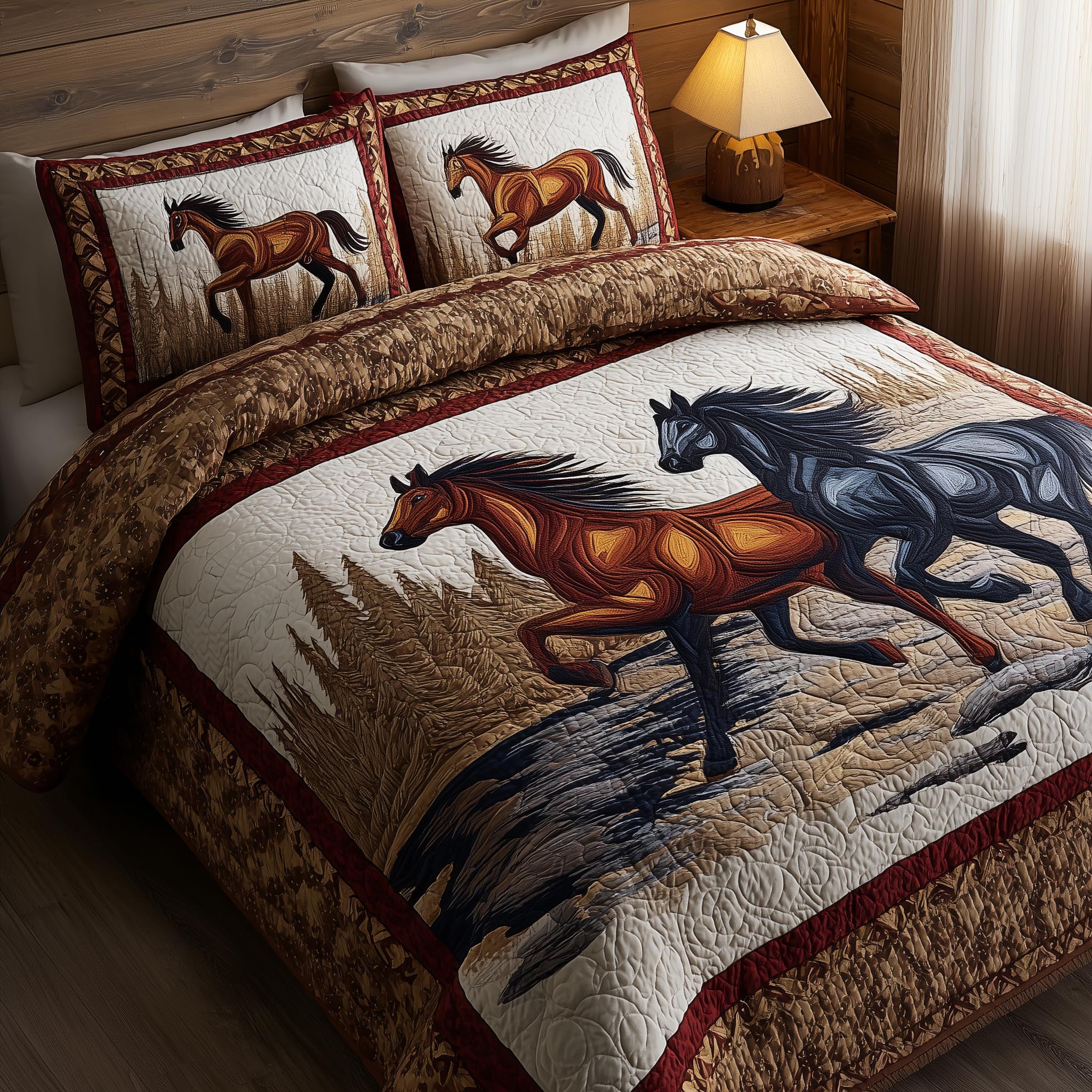 Prairie Horse Quilted Bedding Set Mens Bedroom Decor Horse Themed Gifts For Adults - Tradiviet