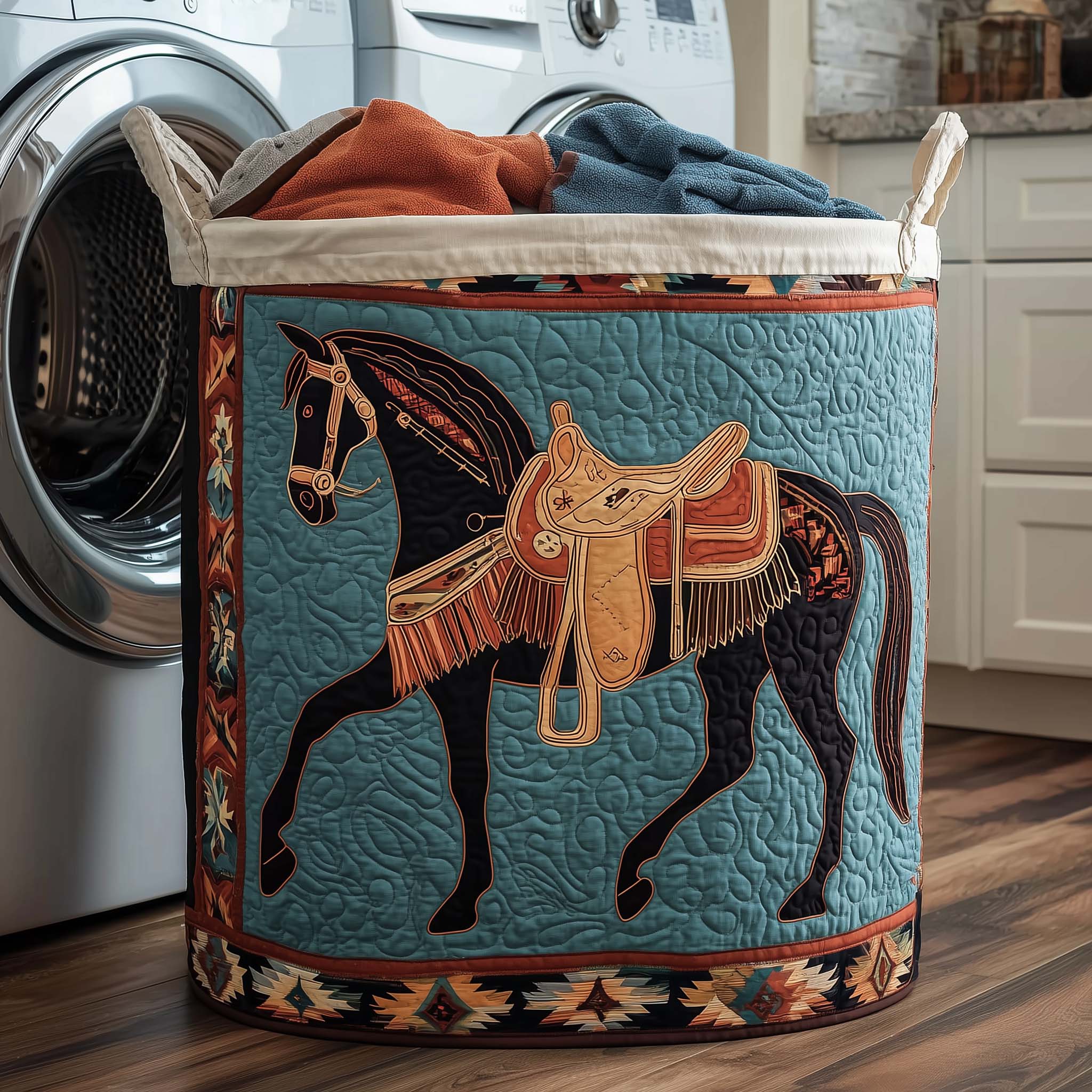 Prairie Horse Quilted Laundry Basket Cute Laundry Hamper Mothers Day Ideas - Tradiviet