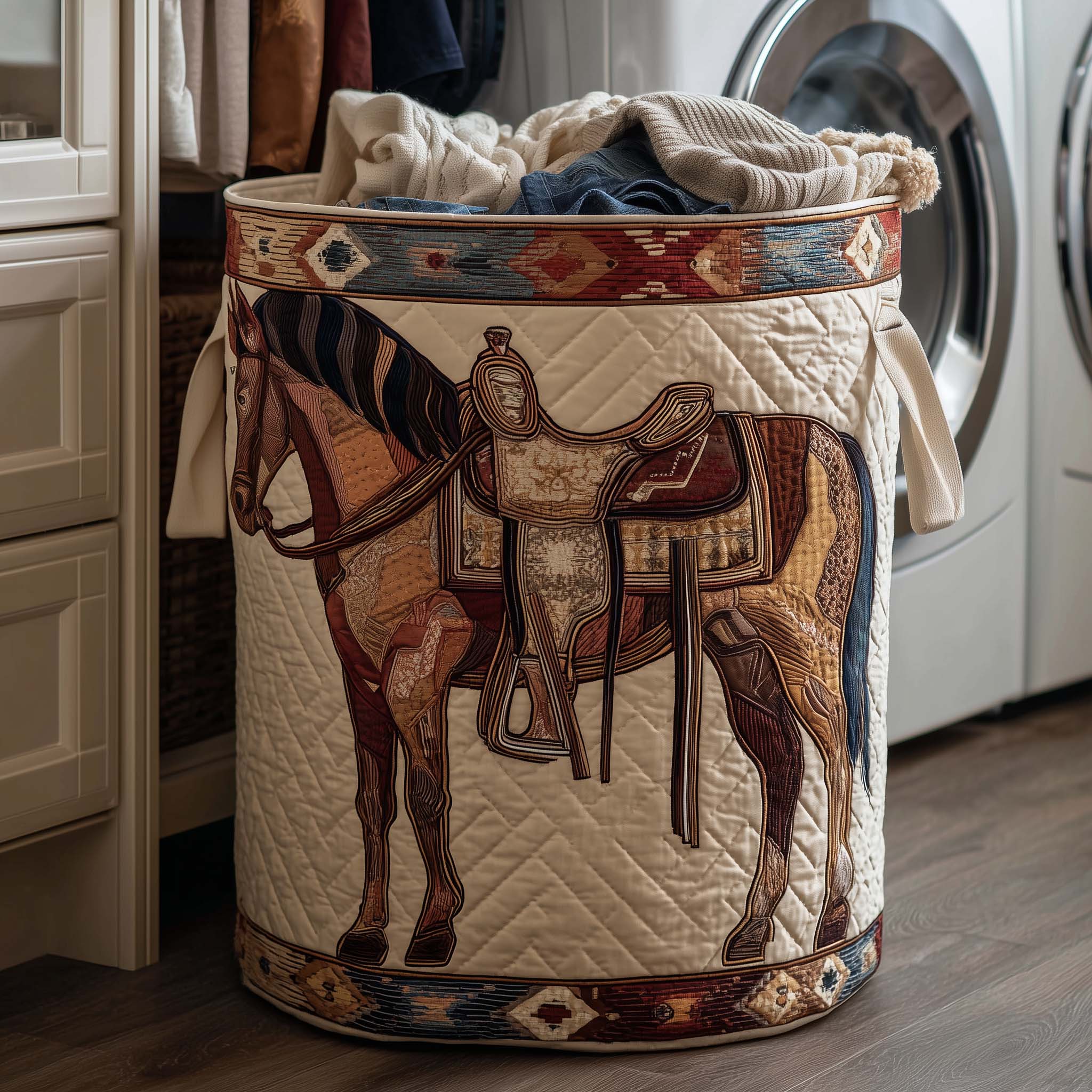 Prairie Horse Quilted Laundry Basket Cute Room Decor Mother's Day Gifts - Tradiviet