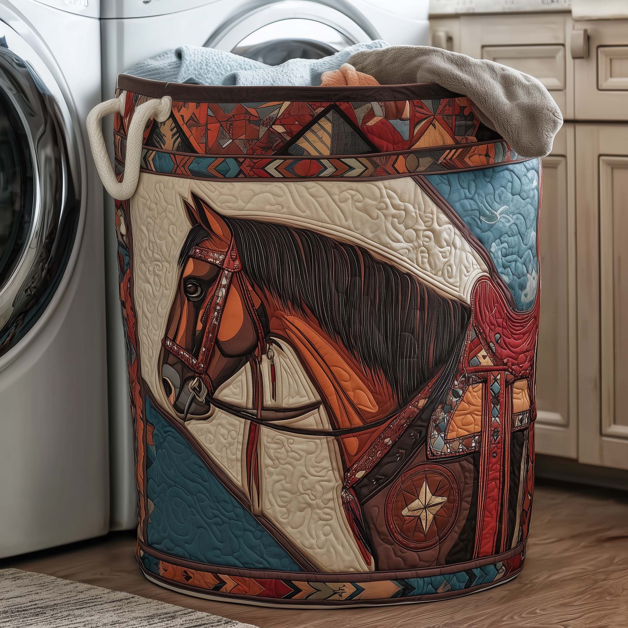 Prairie Horse Quilted Laundry Basket Nice Storage Baskets Father's Day Gifts - Tradiviet