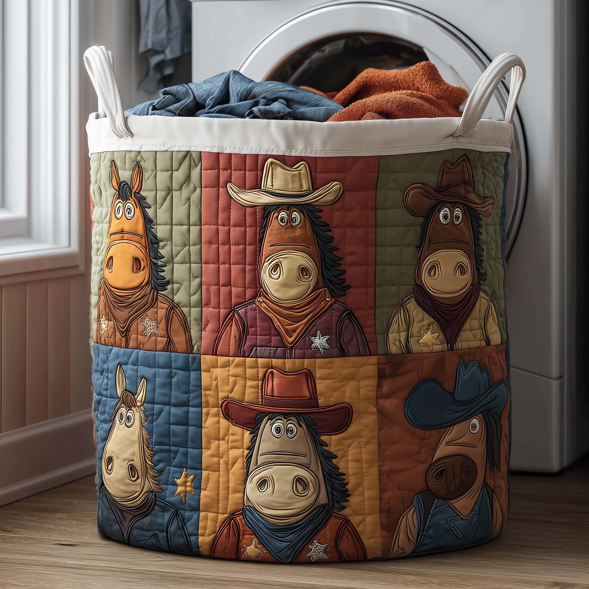 Prairie Horse Quilted Laundry Basket Washroom Decor Basket Gift Ideas For Dad - Tradiviet