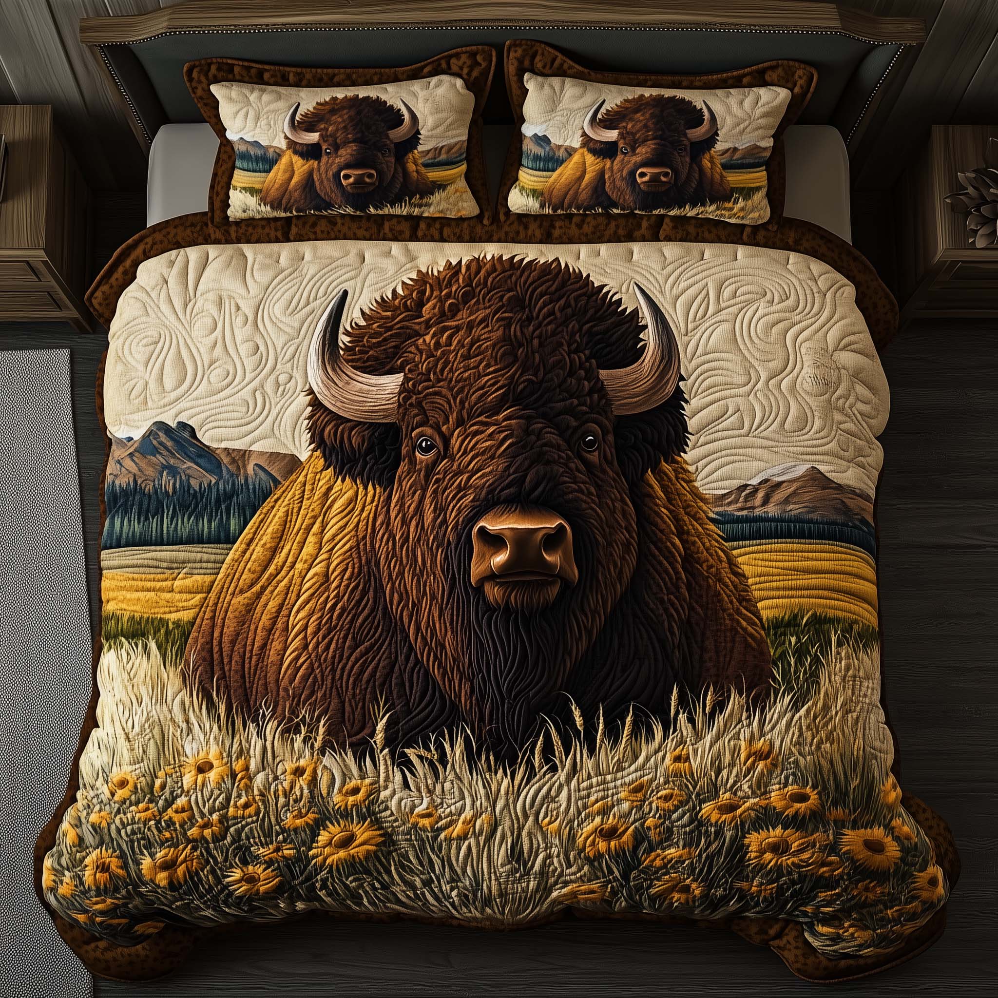 Prairie King Quilted Bedding Set Holiday House Decorations Gift For Bison Fans - Tradiviet