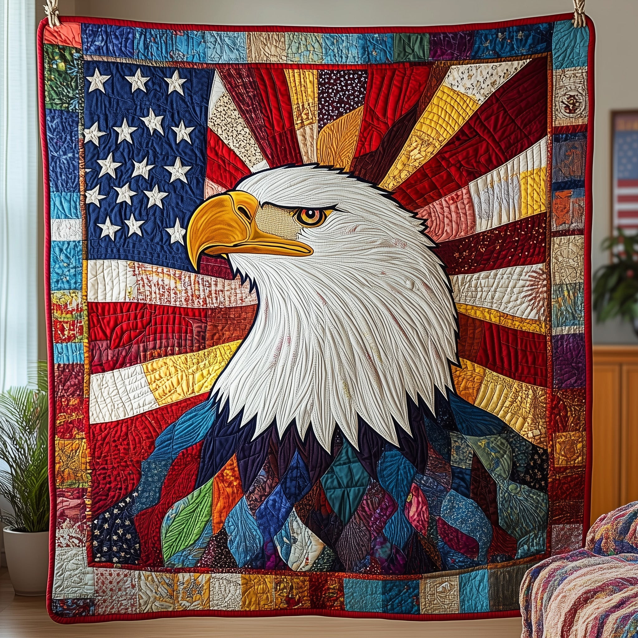 Pride Of The Sky Quilted Blanket 4th Of July Quilt Patterns Patriotic Gifts - Tradiviet
