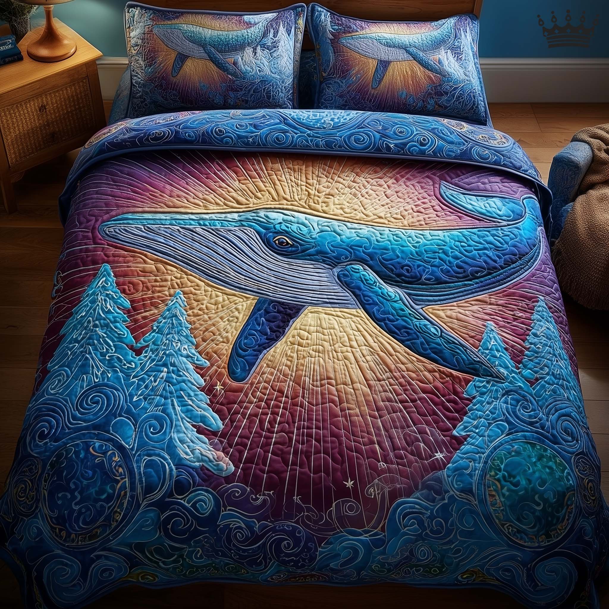 Prism Whale Quilted Bedding Set Bedroom Decorations Gift For Whale Lover - Tradiviet