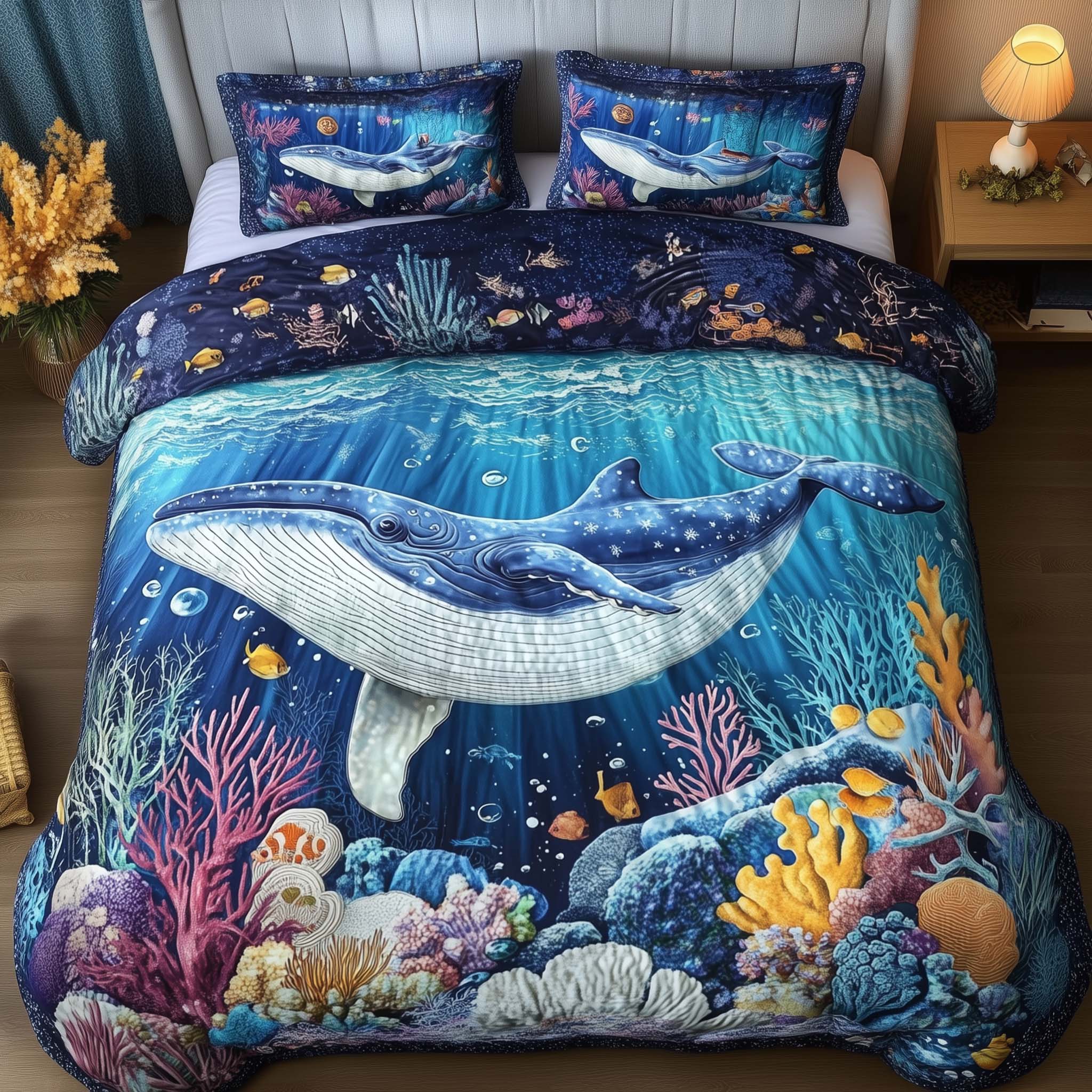 Prism Whale Quilted Bedding Set Holiday Home Decor Whale Lovers Gifts For Him - Tradiviet