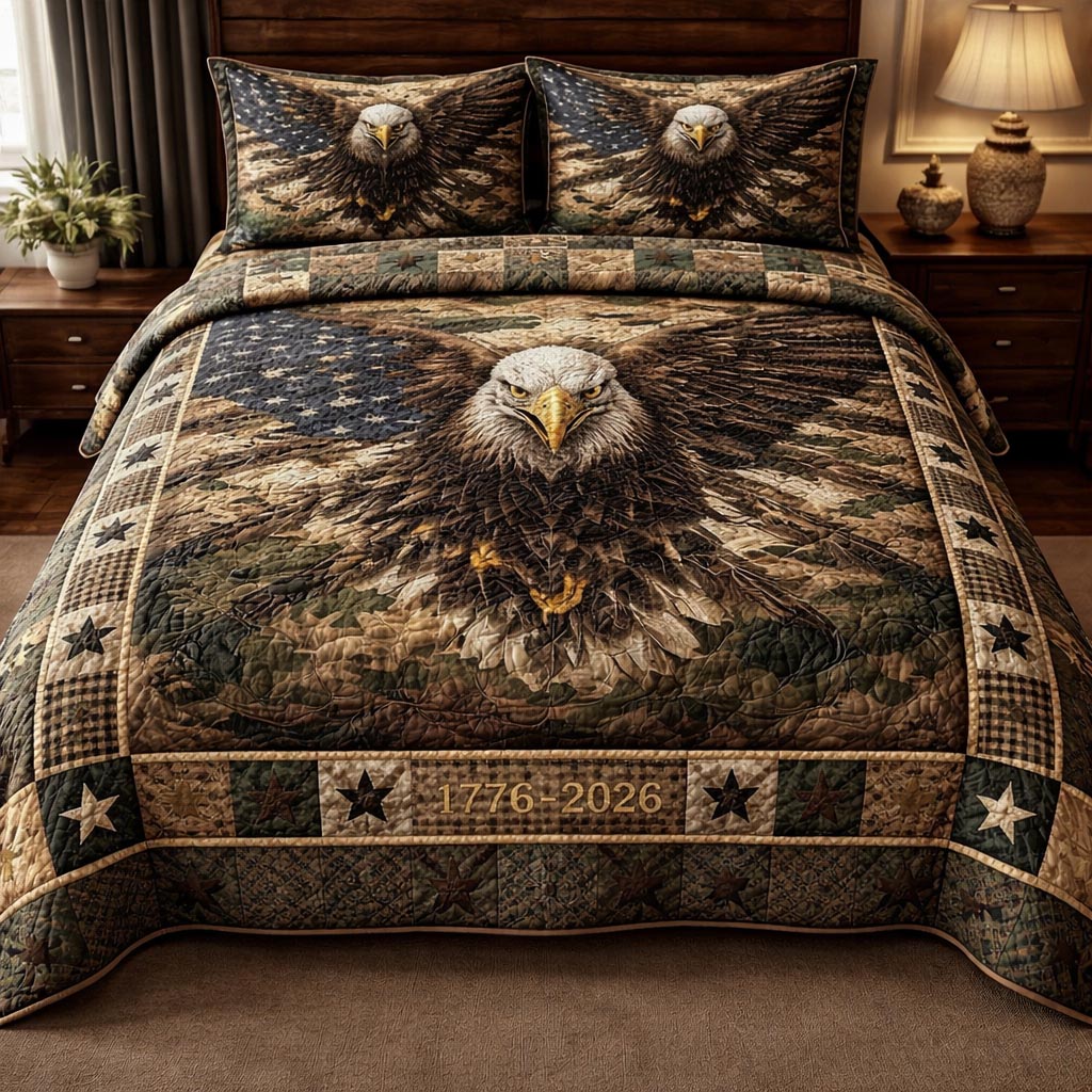 Proud Eagle Quilted Bedding Set Holiday Room Decorations Gifts Ideas For Him - Tradiviet