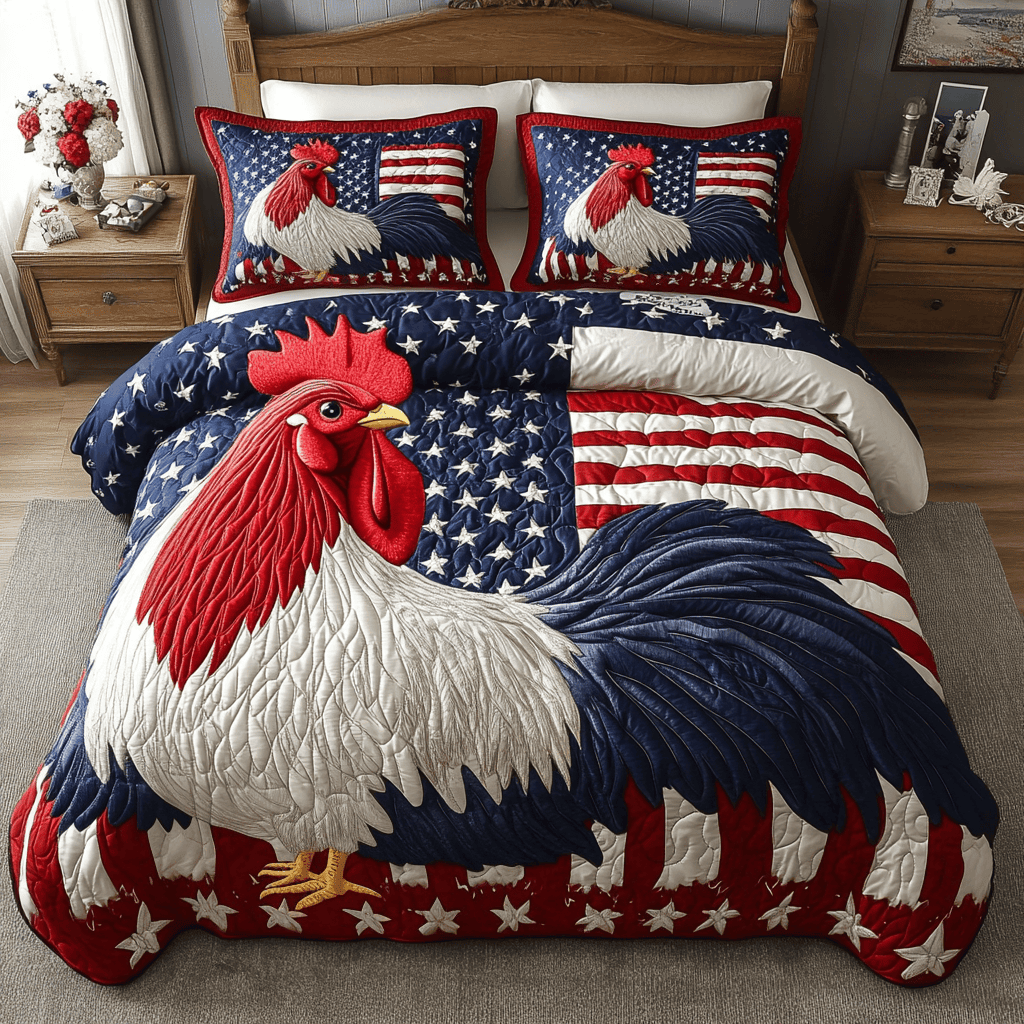 Proud Rooster  Quilted Bedding Set  Best Luxury Sheets Fourth Of July Gifts