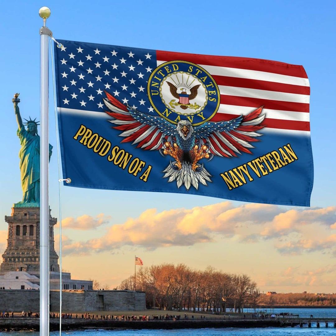 Proud Son Of A Navy Veteran Flag Bald Eagle Design Independence Day Gift for Veteran - Tradiviet