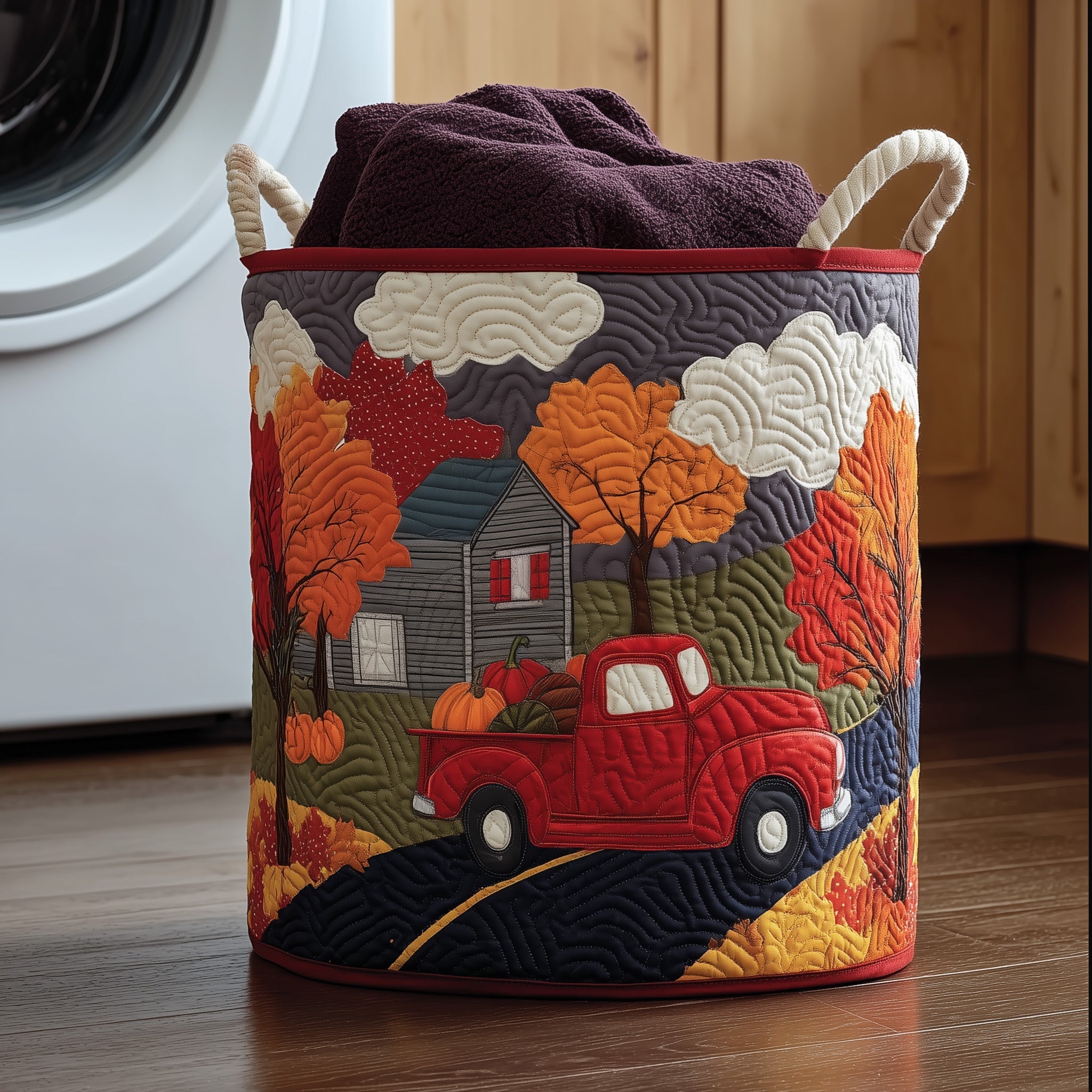 Pumpkin Truck Quilted Laundry Basket Washroom Decor Basket Presents For Sister In Law - Tradiviet