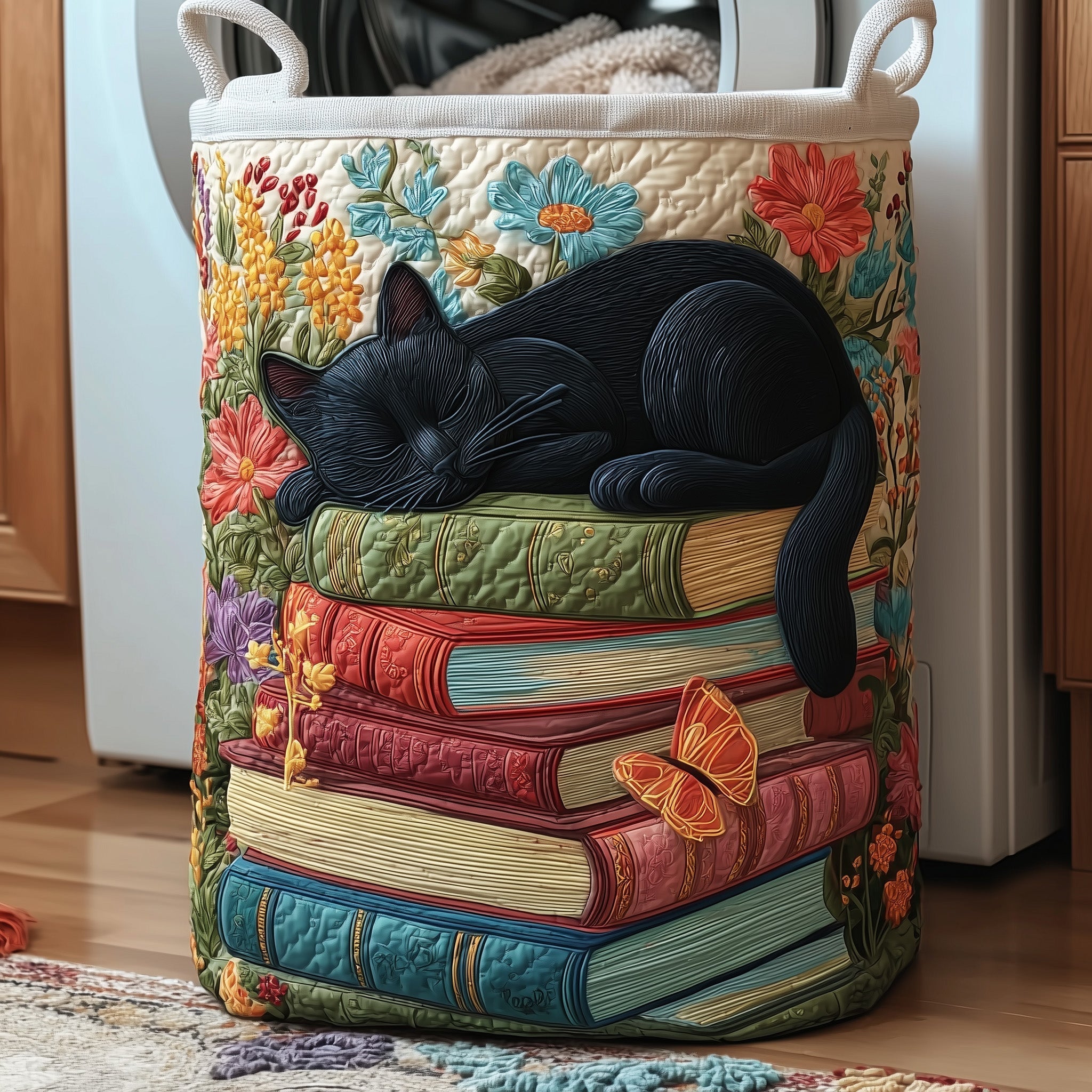 Purrfect Pages Quilted Laundry Basket Washroom Decor Baskets Cool Mothers Day Gifts - Tradiviet