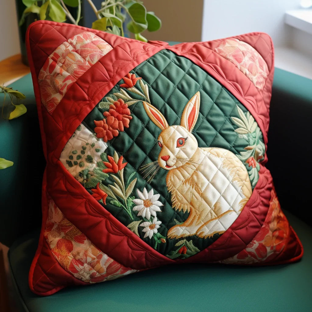 Rabbit Quilted Pillow Case Floral Easter Cross Living Room Decor Gift For Her - Tradiviet
