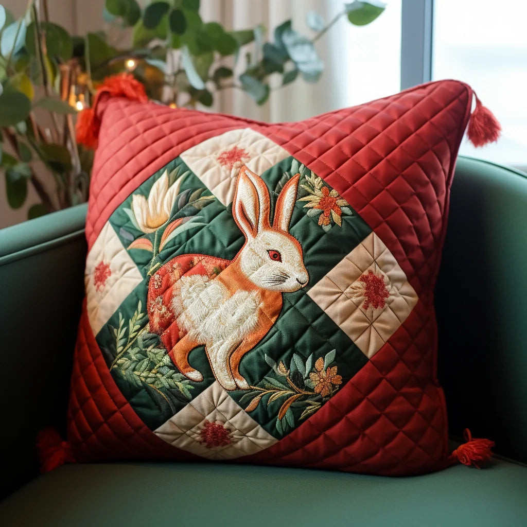 Rabbit Quilted Pillow Case Rustic Easter Bunny Home Decor Comfortable Gift For Family - Tradiviet