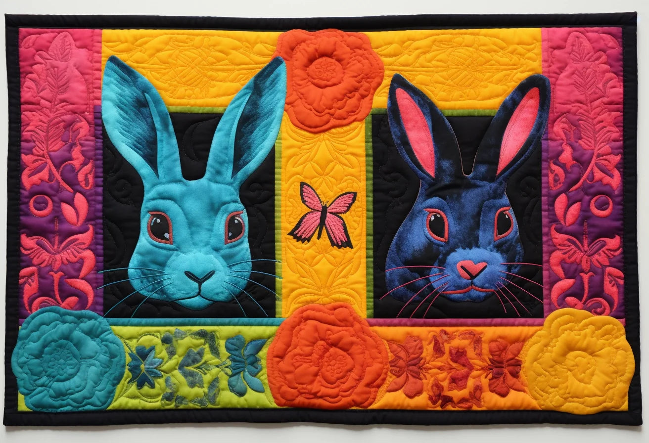 Rabbit Quilted Placemats Colorful Rainbow Easter Bunny Table Decor Cozy Home Gift Idea - Tradiviet