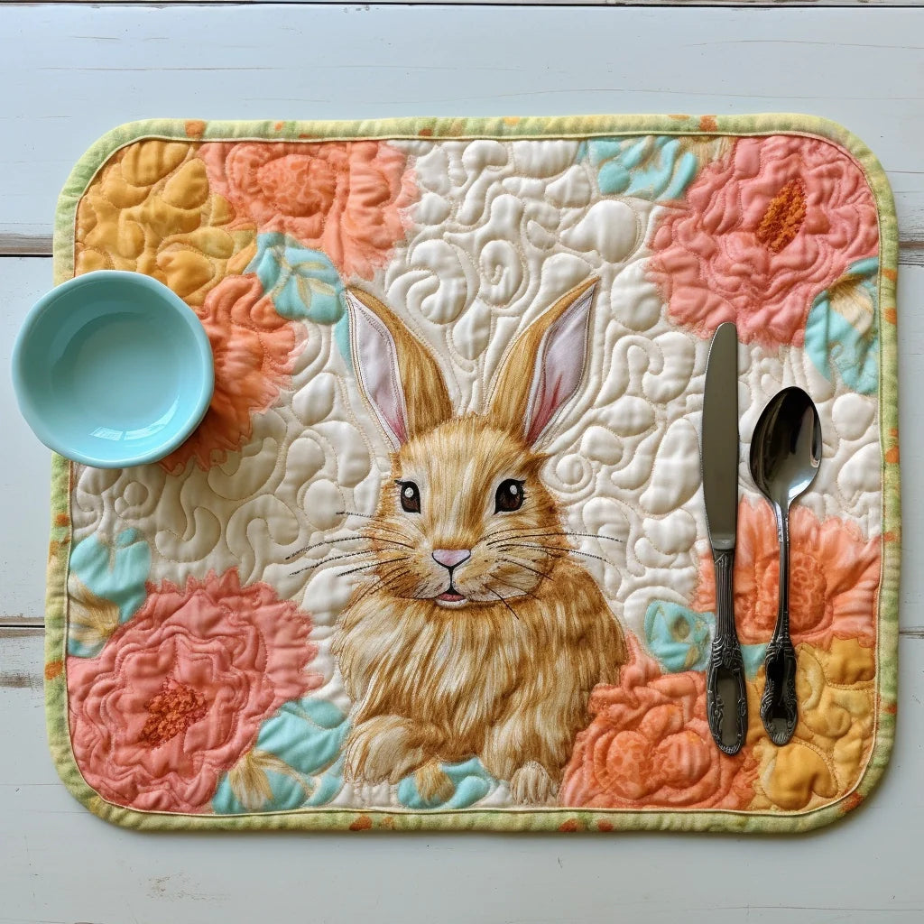 Rabbit Quilted Placemats Pastel Spring Bunny Dining Mat Ideal Gift for Housewarming - Tradiviet