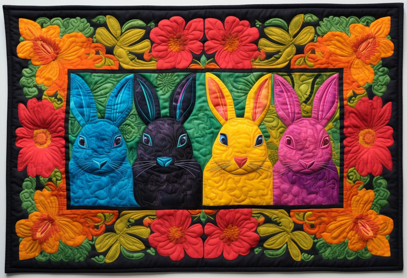 Rabbit Quilted Placemats Rustic Easter Bunny Home Decor Comfortable Gift For Family - Tradiviet