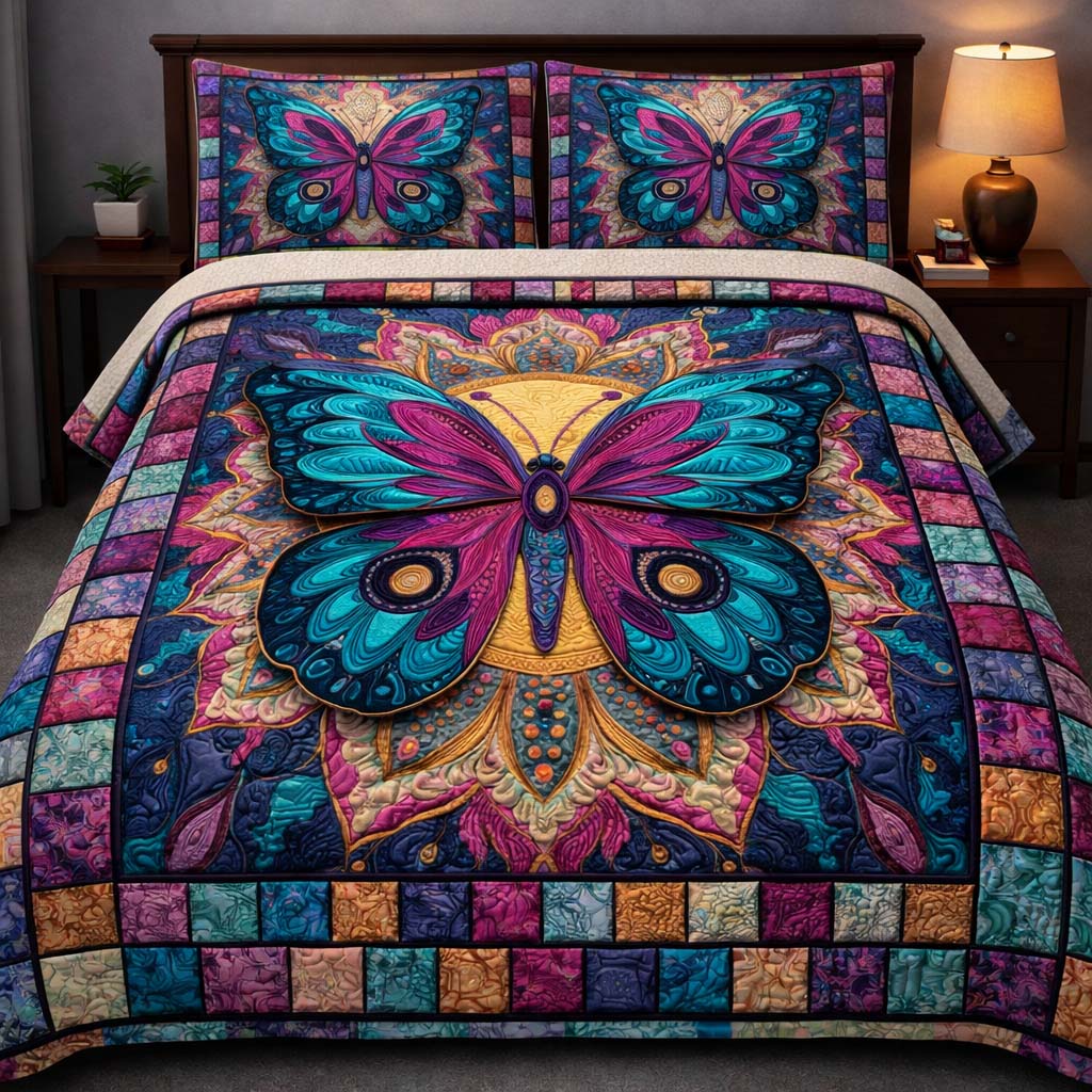 Radiant Butterfly Mosaic Quilted Bedding Set Room Decoration Items Butterfly Themed Presents - Tradiviet