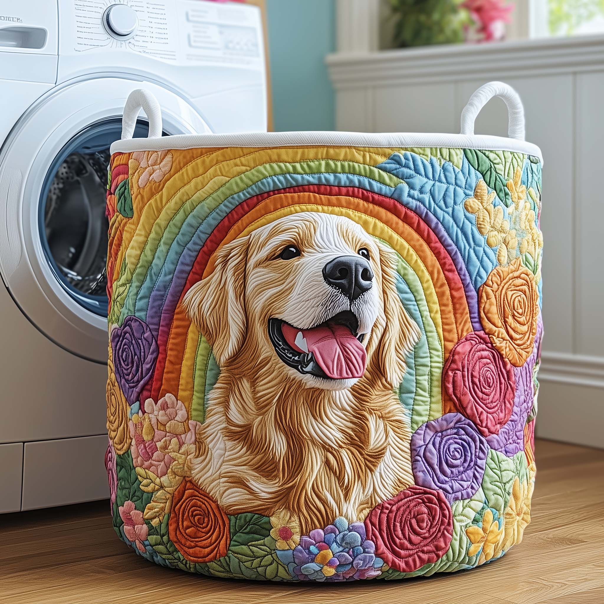 Rainbow Golden Quilted Laundry Basket Washroom Decor Basket Dad Gifts - Tradiviet