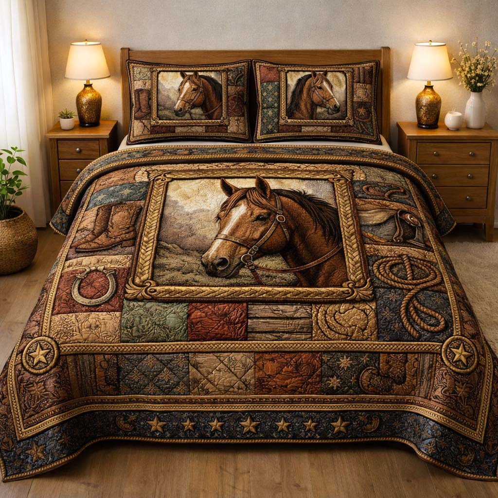 Ranch Horse Quilted Bedding Set Mens Bedroom Decor Birthday Presents For Horse Lovers - Tradiviet