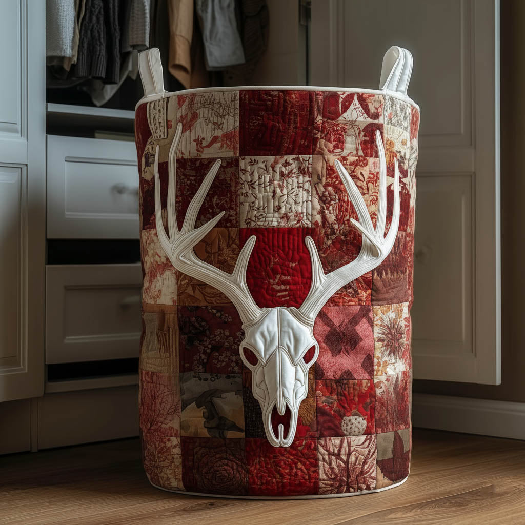 Red Antlers Quilted Laundry Basket Cute Storage Baskets Best Gifts For Mother In Law - Tradiviet