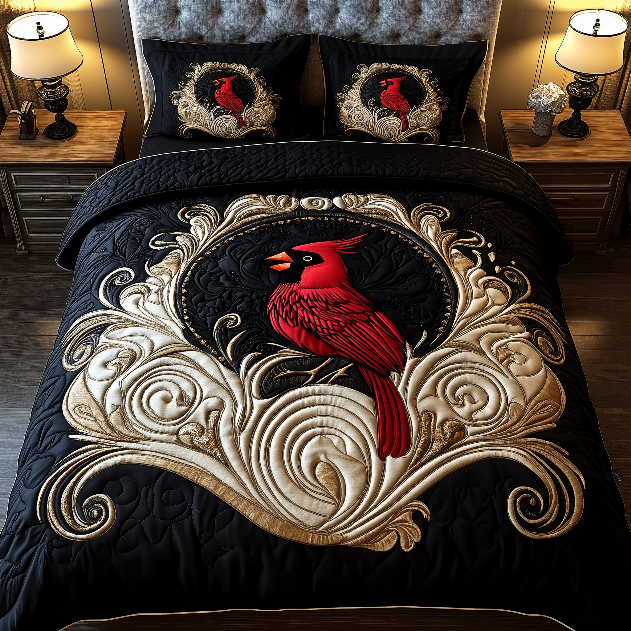 Red Cardinal Quilted Bedding Set Bedroom Decorations Best Gifts For Mom - Tradiviet