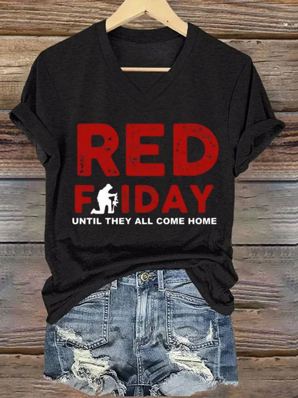 Red Fridays V-Neck Shirt Until They All Come Home Clothing Patriotic Gifts Ideas - Tradiviet - Image 3