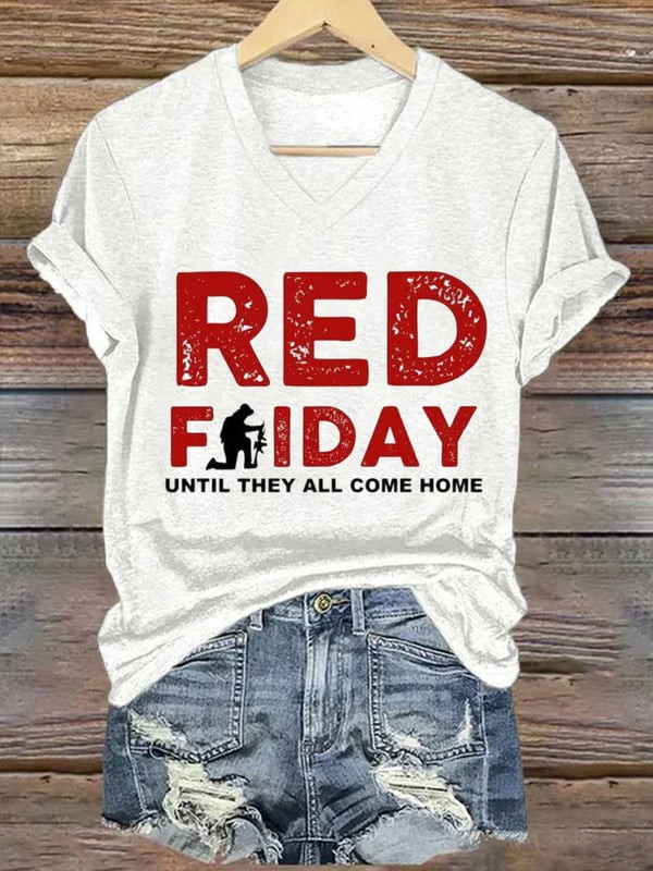 Red Fridays V-Neck Shirt Until They All Come Home Clothing Patriotic Gifts Ideas - Tradiviet - Image 2