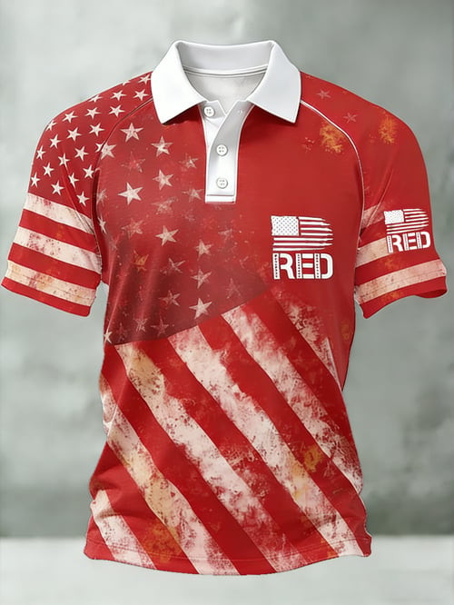 Red Polo Shirt Patriotic American Flag Clothing Perfect Gifts For Veterans - Tradiviet - Image 2
