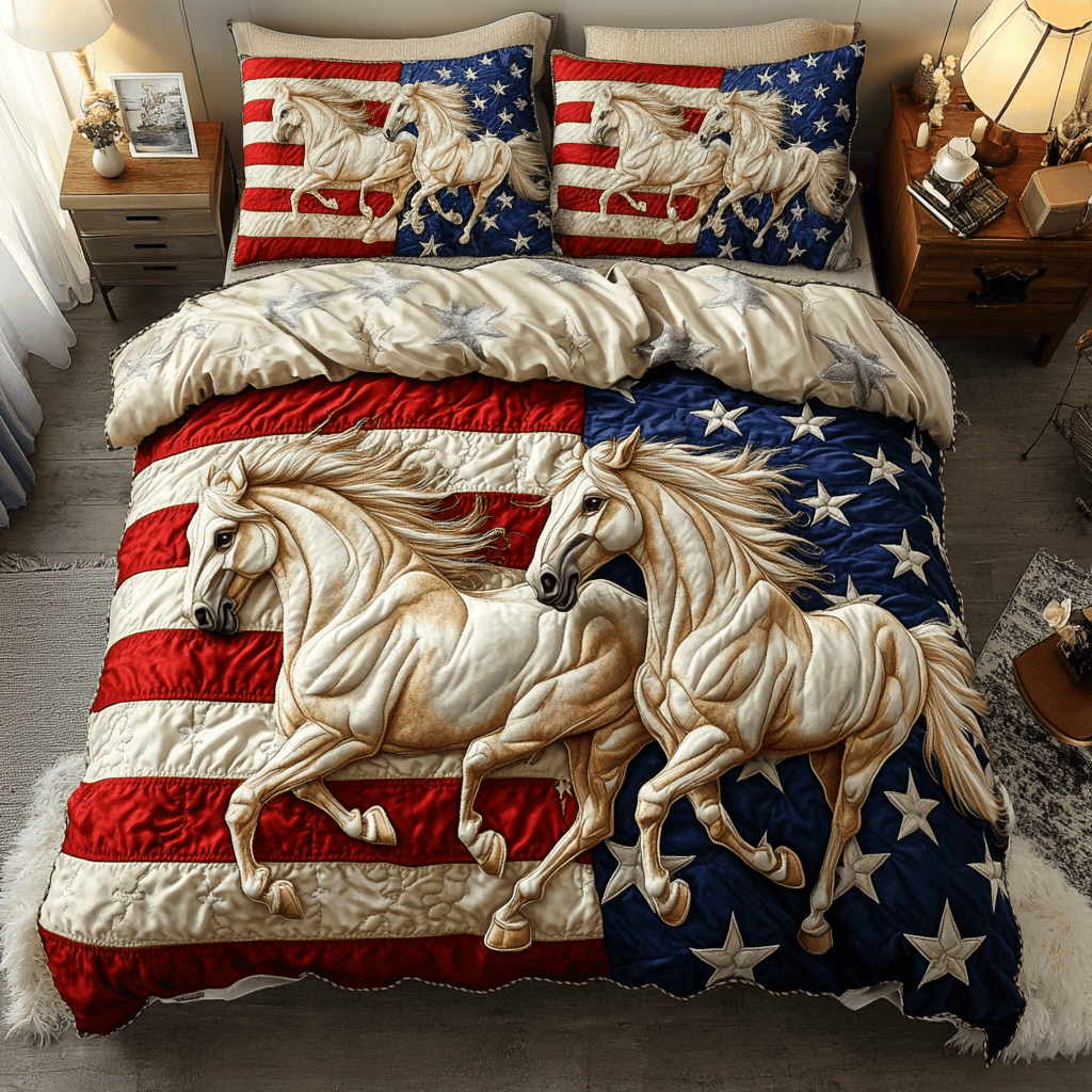 Redemption Horse  Quilted Bedding Set  Best Comforter Sets 4Th Of July Client Gifts