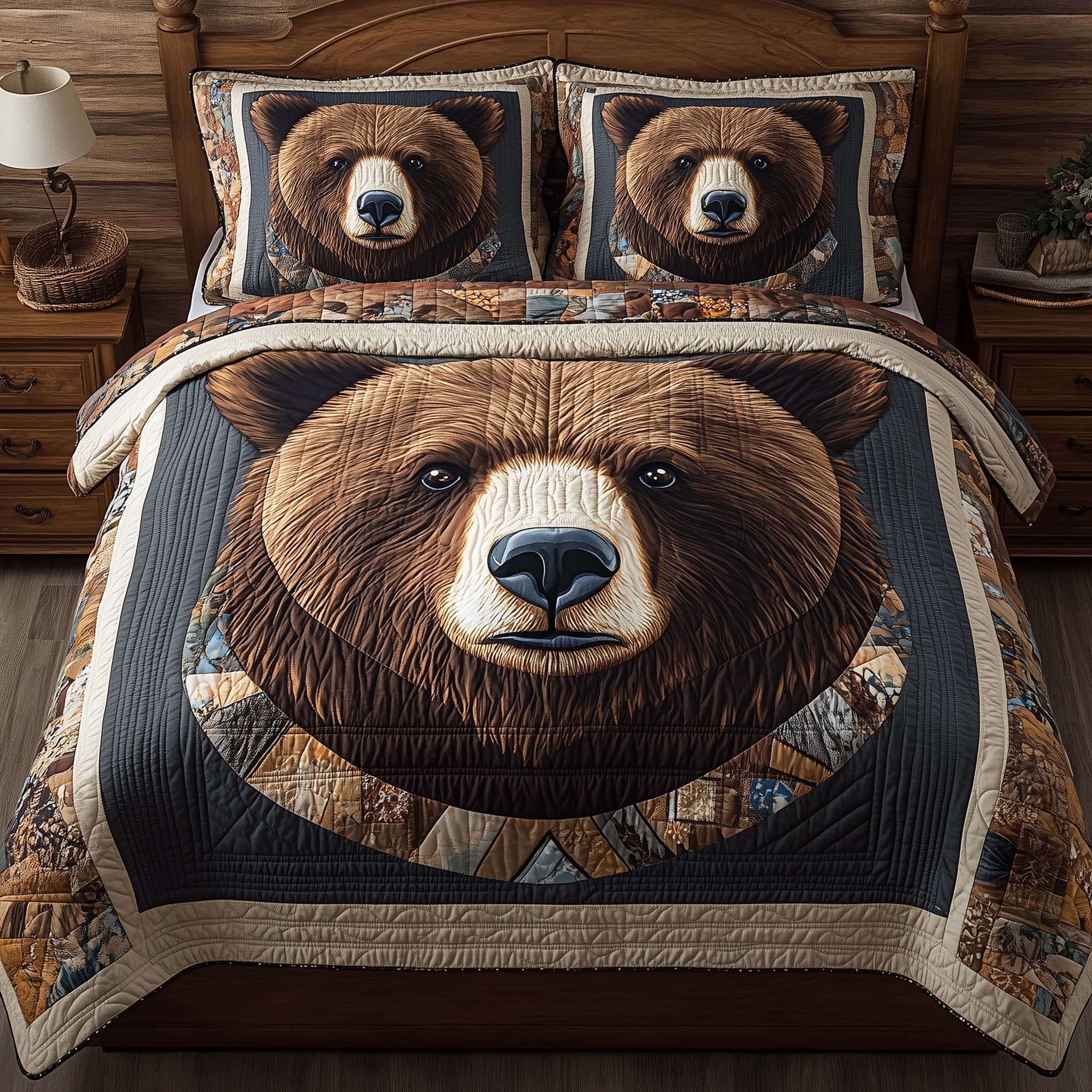 Regal Bear Quilted Bedding Set Holiday Bedroom Decor Bear Gifts For Grandma - Tradiviet