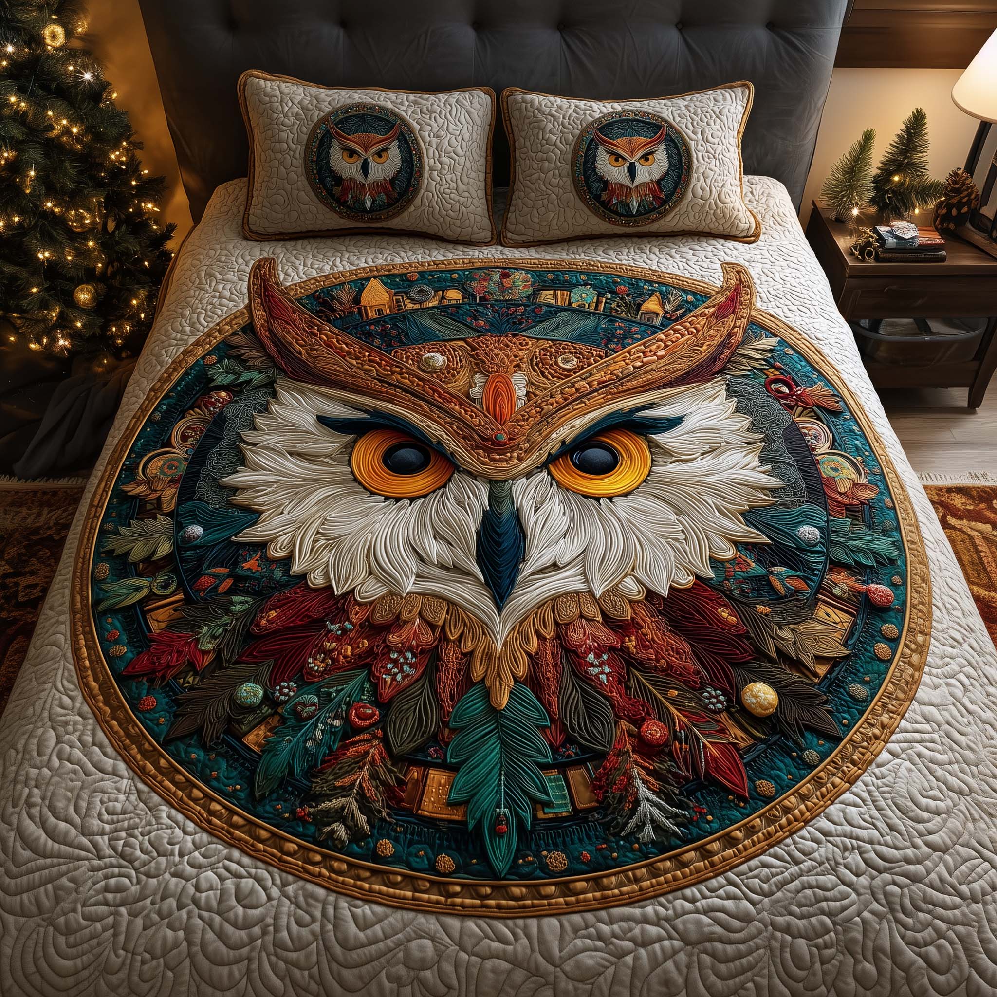 Regal Owl Quilted Bedding Set Bedroom Decorations Owl Presents For Ladies - Tradiviet
