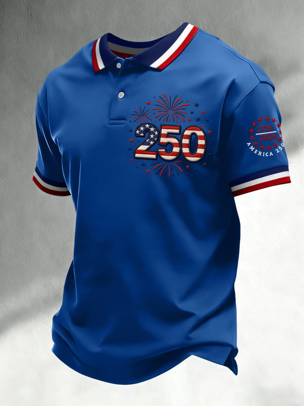 Retro America 250th Anniversary Polo Shirt Independence Day 1776 2026 Clothing Gift For Men - Tradiviet - Image 3